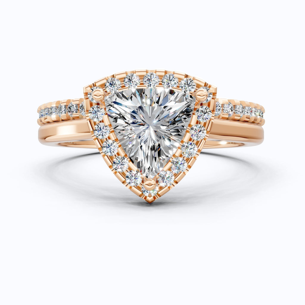 Trillion Halo with Pavé Band Bridal Set in Lab Diamond – 14k Solid Gold, Engagement Ring Set For Women, Anniversary Gift - Shoora Designs