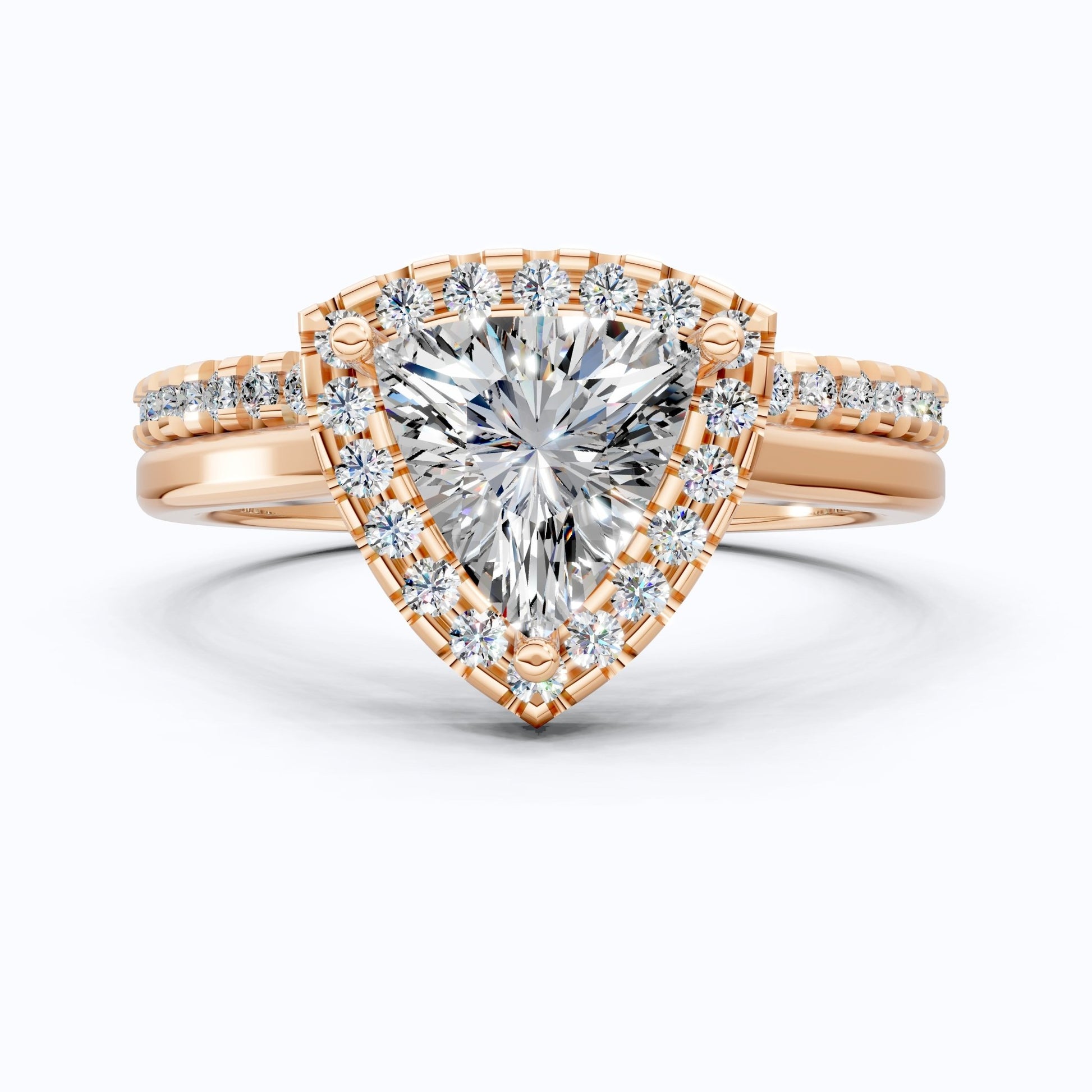 Trillion Halo with Pavé Band Bridal Set in Lab Diamond – 14k Solid Gold, Engagement Ring Set For Women, Anniversary Gift - Shoora Designs