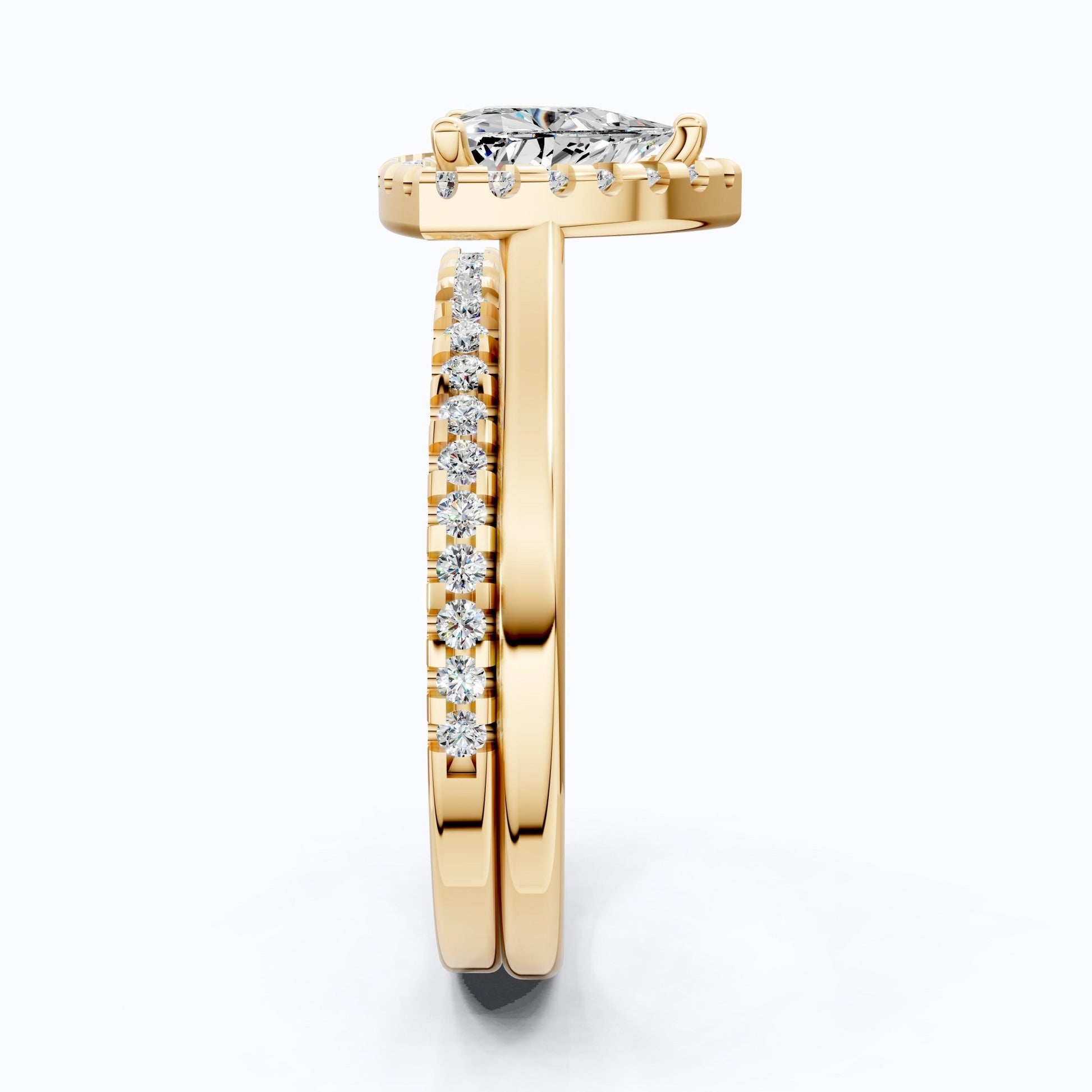 Trillion Halo with Pavé Band Bridal Set in Lab Diamond – 14k Solid Gold, Engagement Ring Set For Women, Anniversary Gift - Shoora Designs