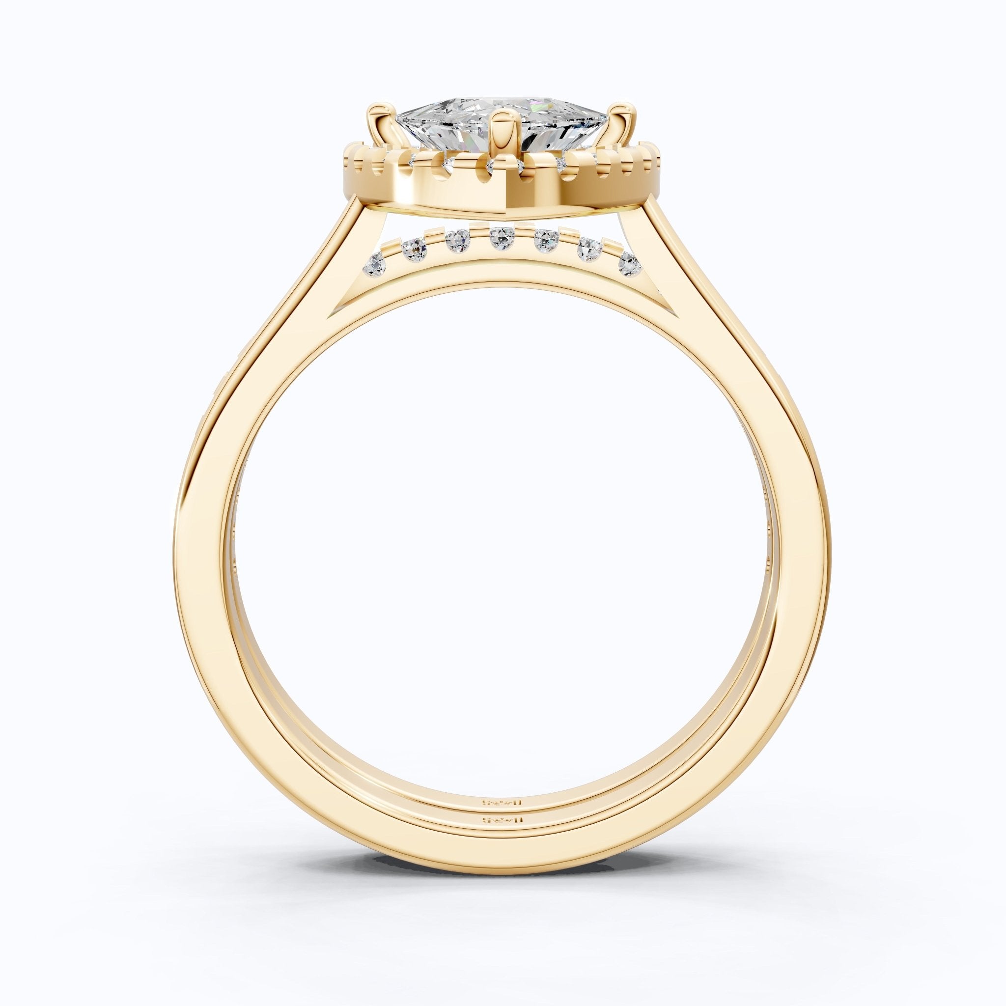 Trillion Halo with Pavé Band Bridal Set in Lab Diamond – 14k Solid Gold, Engagement Ring Set For Women, Anniversary Gift - Shoora Designs