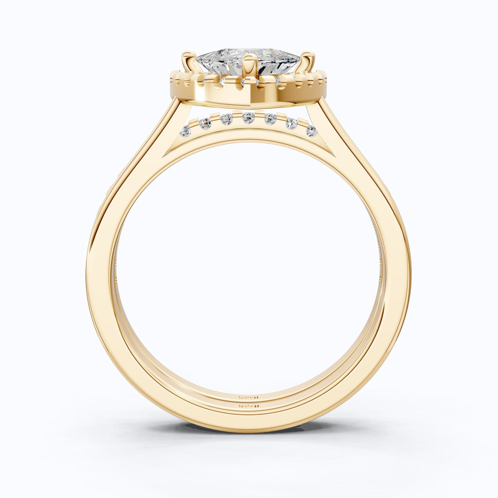 Trillion Halo with Pavé Band Bridal Set in Lab Diamond – 14k Solid Gold, Engagement Ring Set For Women, Anniversary Gift - Shoora Designs
