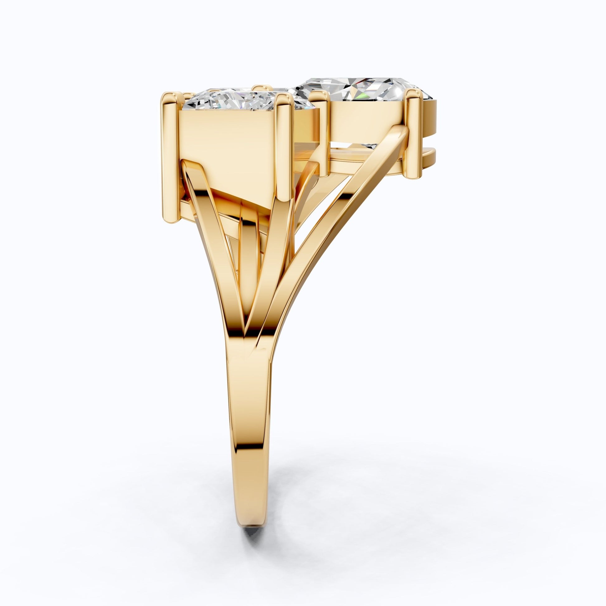 Trio Stone Split Shank Ring in Moissanite or Lab Grown Diamond – Solid 10k/14k Gold Engagement Ring, Anniversary Gift for Wife - Shoora Designs