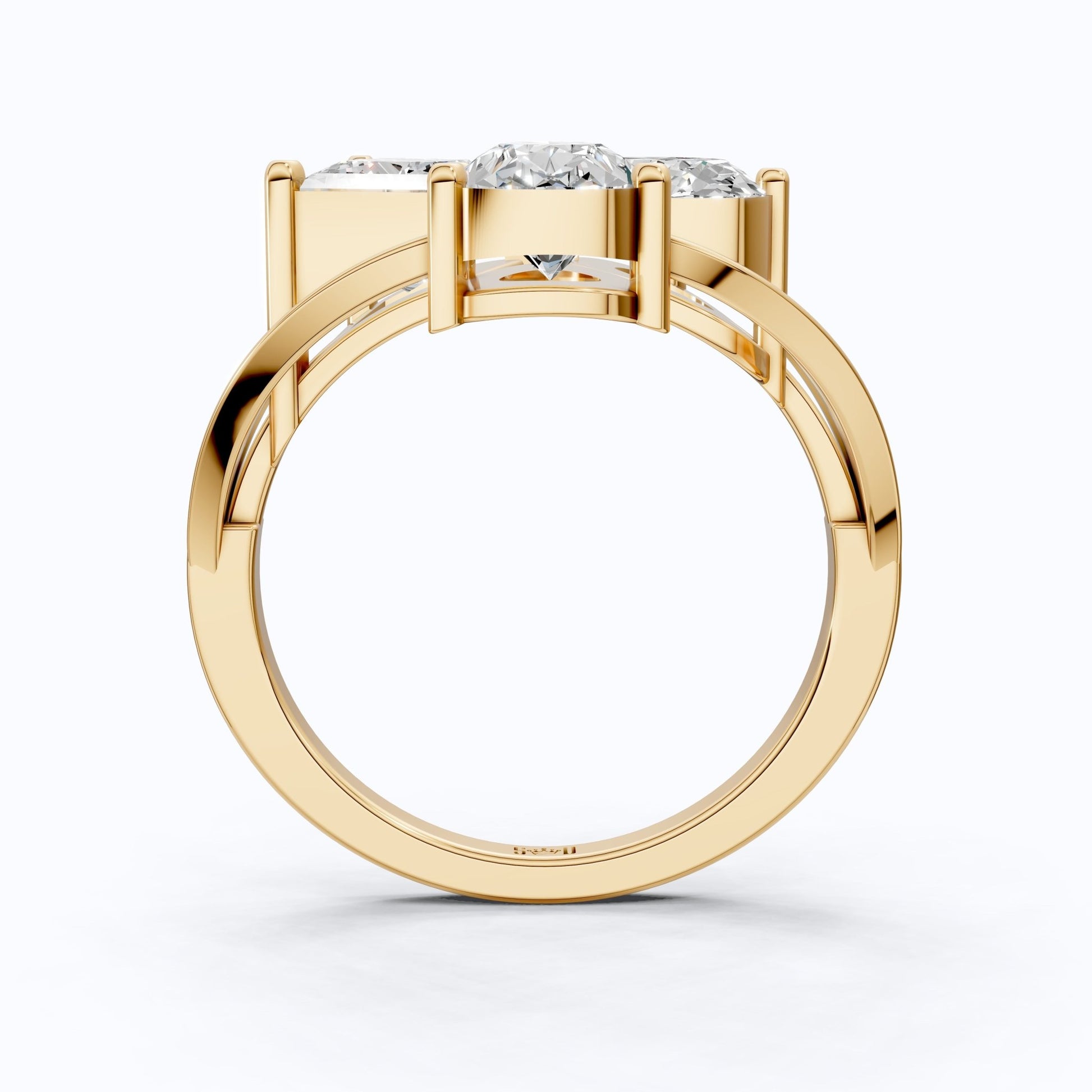 Trio Stone Split Shank Ring in Moissanite or Lab Grown Diamond – Solid 10k/14k Gold Engagement Ring, Anniversary Gift for Wife - Shoora Designs