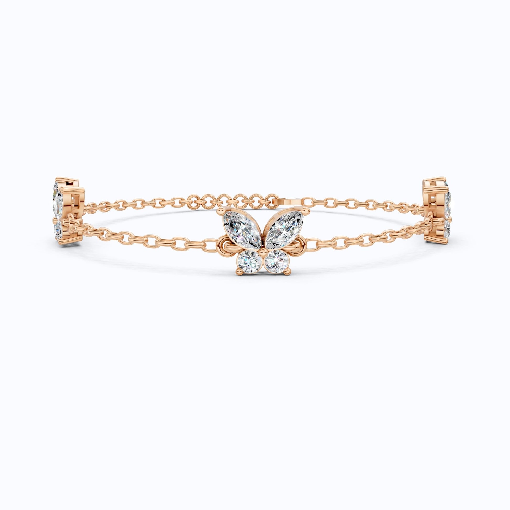 Triple Butterfly Marquise Cluster Chain Bracelet in Lab Diamond – 14k Solid Gold, Bridal Gift for Women, Butterfly Bracelet For Wife - Shoora Designs