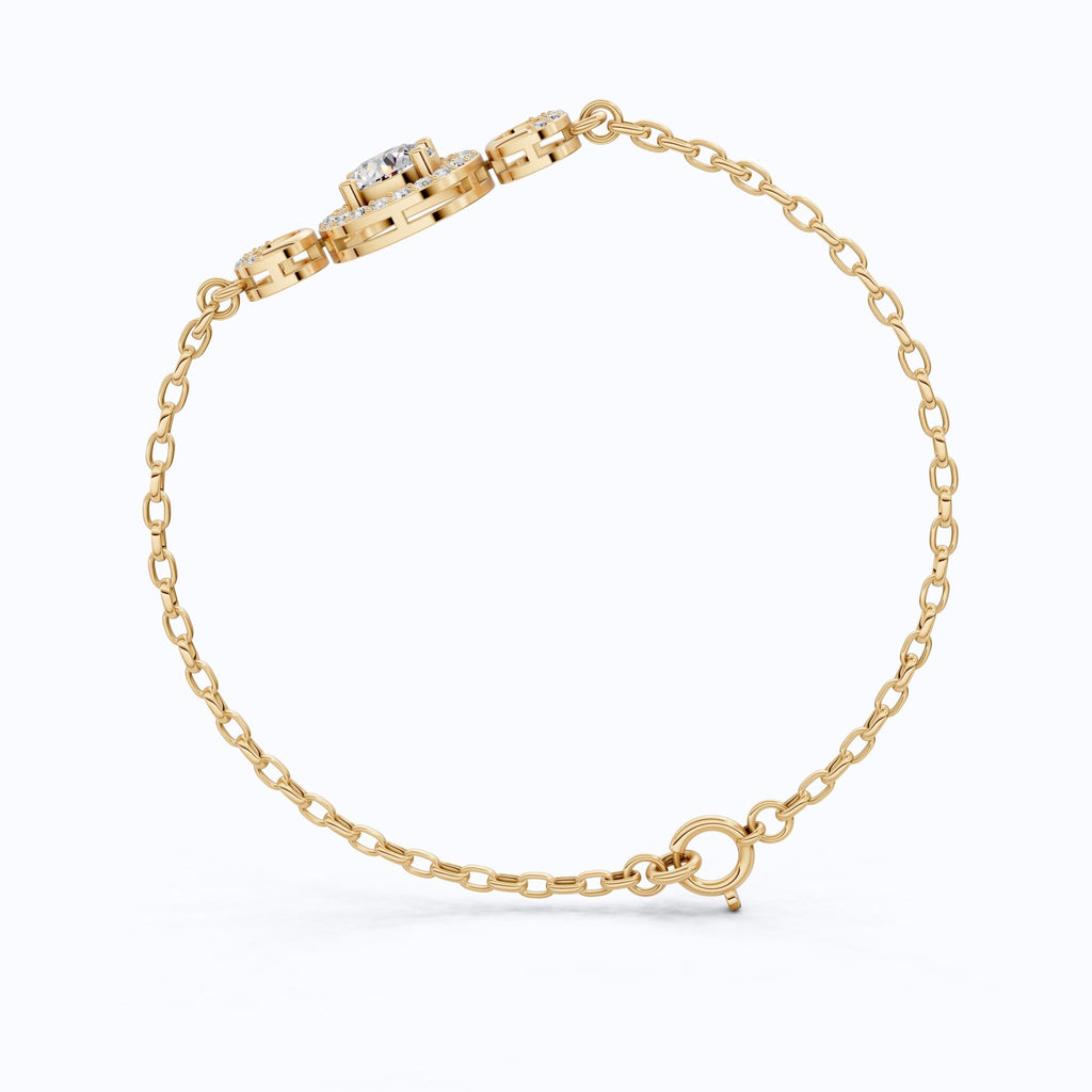 Triple Halo Bar Bracelet in 14k solid Gold, 1.31 TCW Round Cut Lab Grown Diamonds, Everyday Jewelry, Gift For Her - Shoora Designs