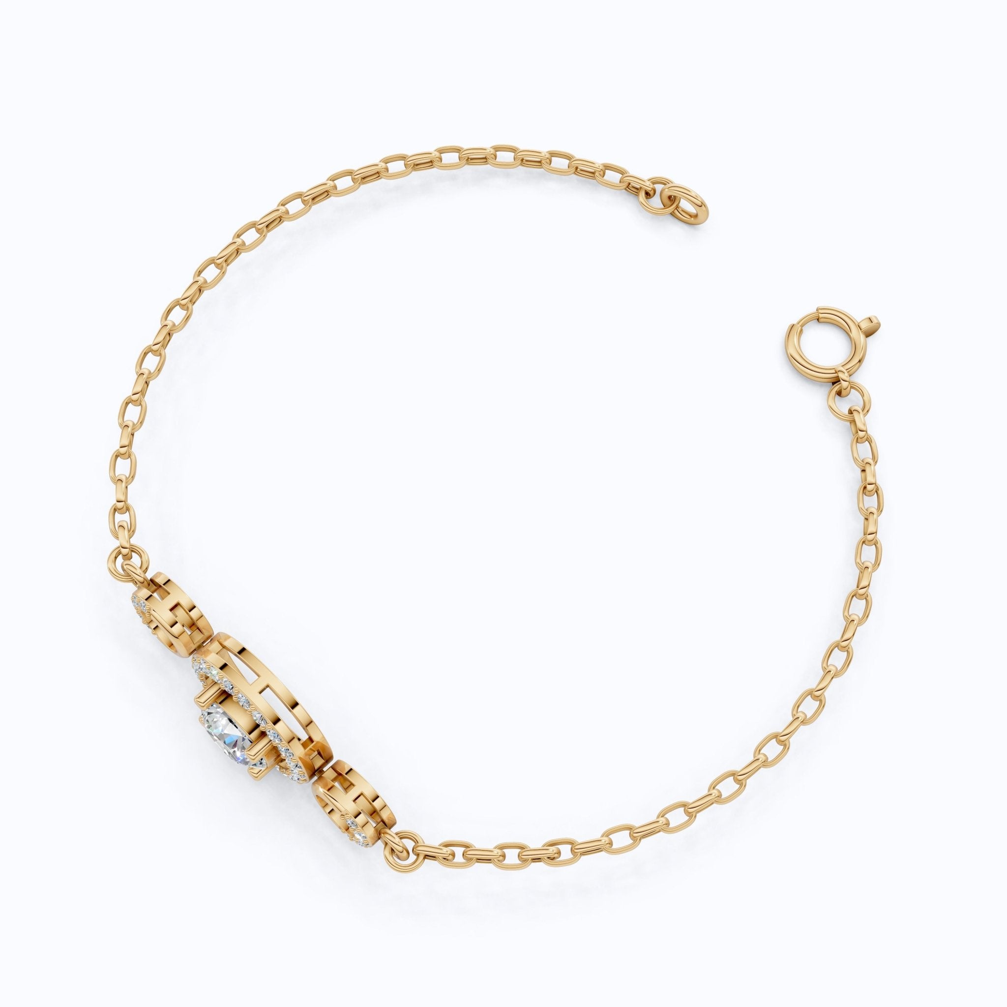 Triple Halo Bar Bracelet in 14k solid Gold, 1.31 TCW Round Cut Lab Grown Diamonds, Everyday Jewelry, Gift For Her - Shoora Designs