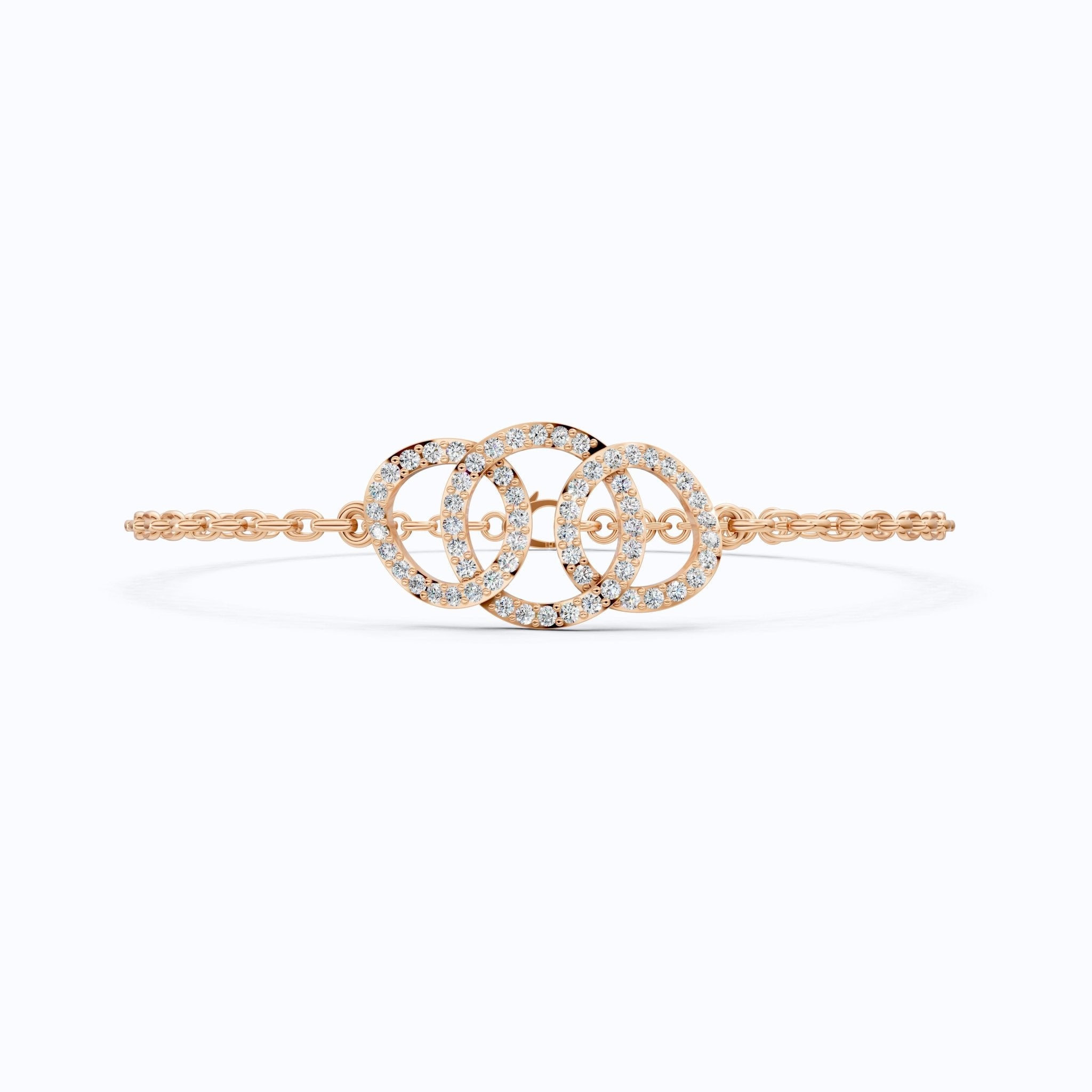 Triple Interlocking Pavé Circles Chain Bracelet in Lab Grown Diamond – 14k Yellow Gold, Wedding Gift for Wife, Everyday Bracelet - Shoora Designs