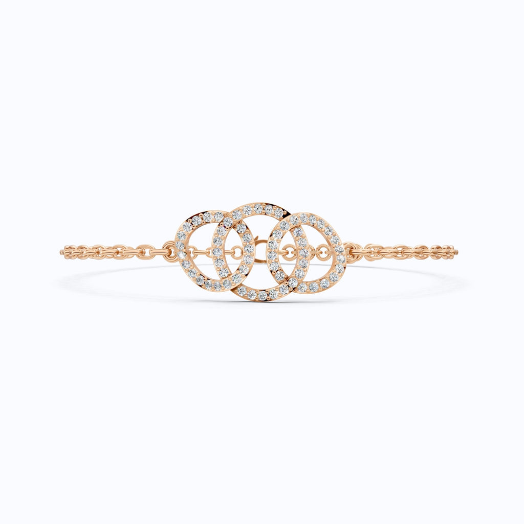 Triple Interlocking Pavé Circles Chain Bracelet in Lab Grown Diamond – 14k Yellow Gold, Wedding Gift for Wife, Everyday Bracelet - Shoora Designs