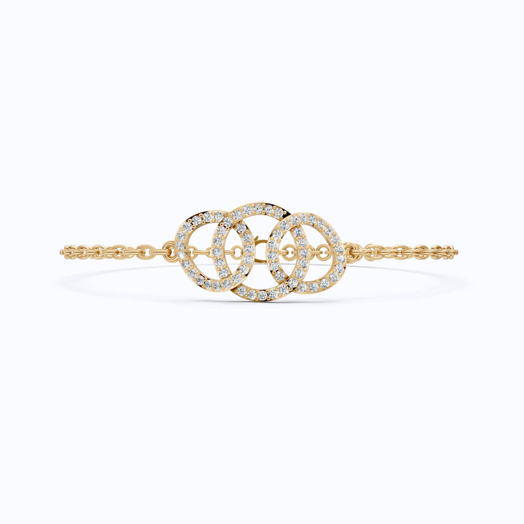 Triple Interlocking Pavé Circles Chain Bracelet in Lab Grown Diamond – 14k Yellow Gold, Wedding Gift for Wife, Everyday Bracelet - Shoora Designs