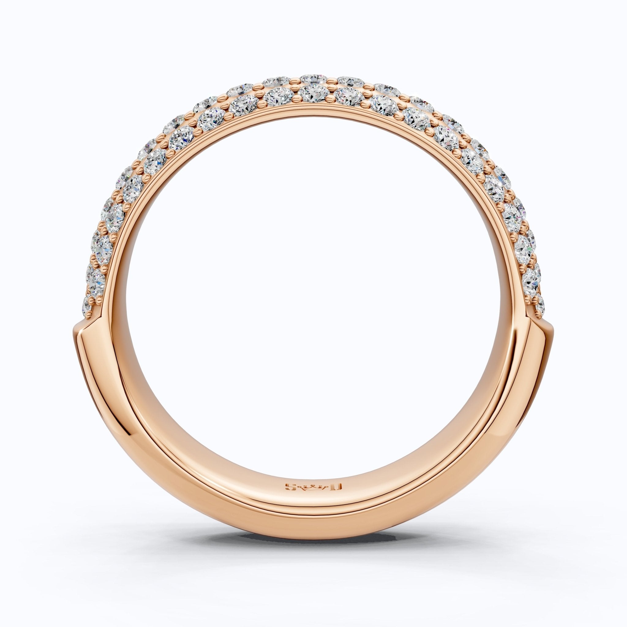 Triple Row Pavé Dome Wedding Band in 14K Solid Gold, Half Eternity Band, Elegant Anniversary Everyday Gift for Wife - Shoora Designs