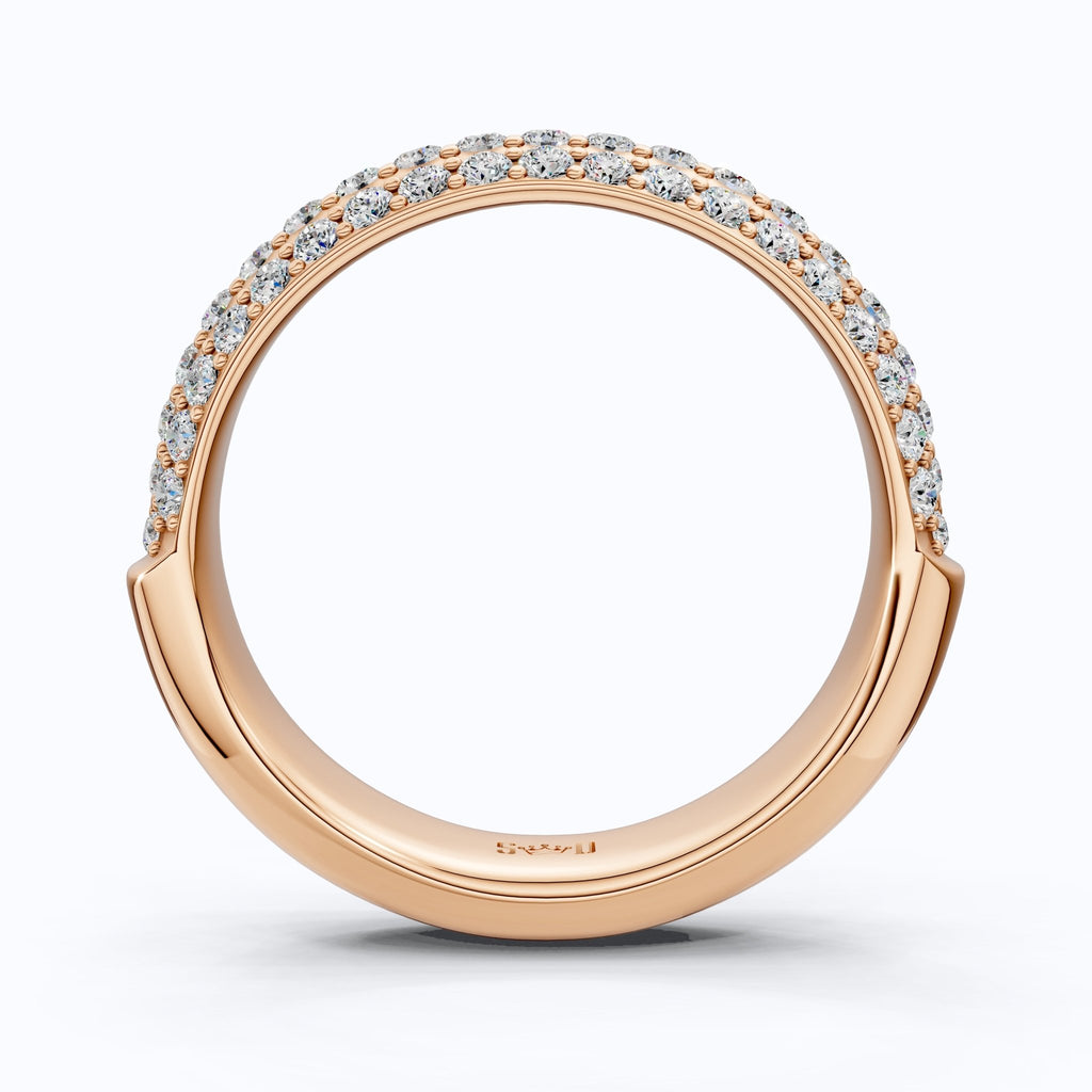 Triple Row Pavé Dome Wedding Band in 14K Solid Gold, Half Eternity Band, Elegant Anniversary Everyday Gift for Wife - Shoora Designs