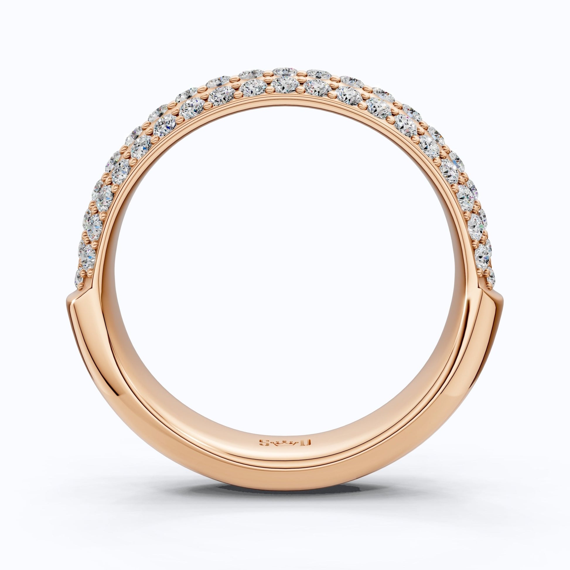 Triple Row Pavé Dome Wedding Band in 14K Solid Gold, Half Eternity Band, Elegant Anniversary Everyday Gift for Wife - Shoora Designs