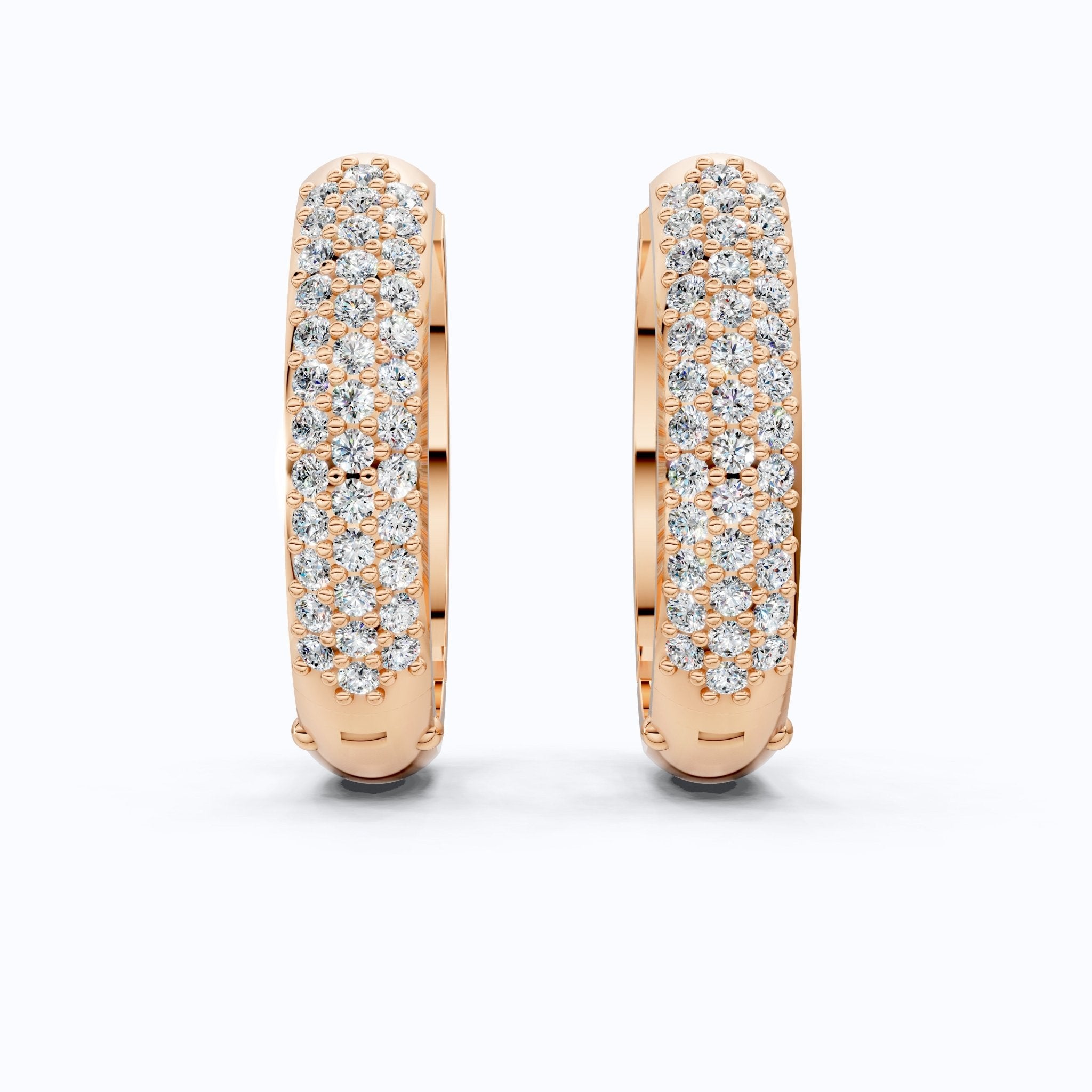 Triple Row Pavé Huggie Hoop Wedding Earrings in Lab Diamond – 14k Solid Gold, Bridal Jewelry, Luxury Gift for Women - Shoora Designs