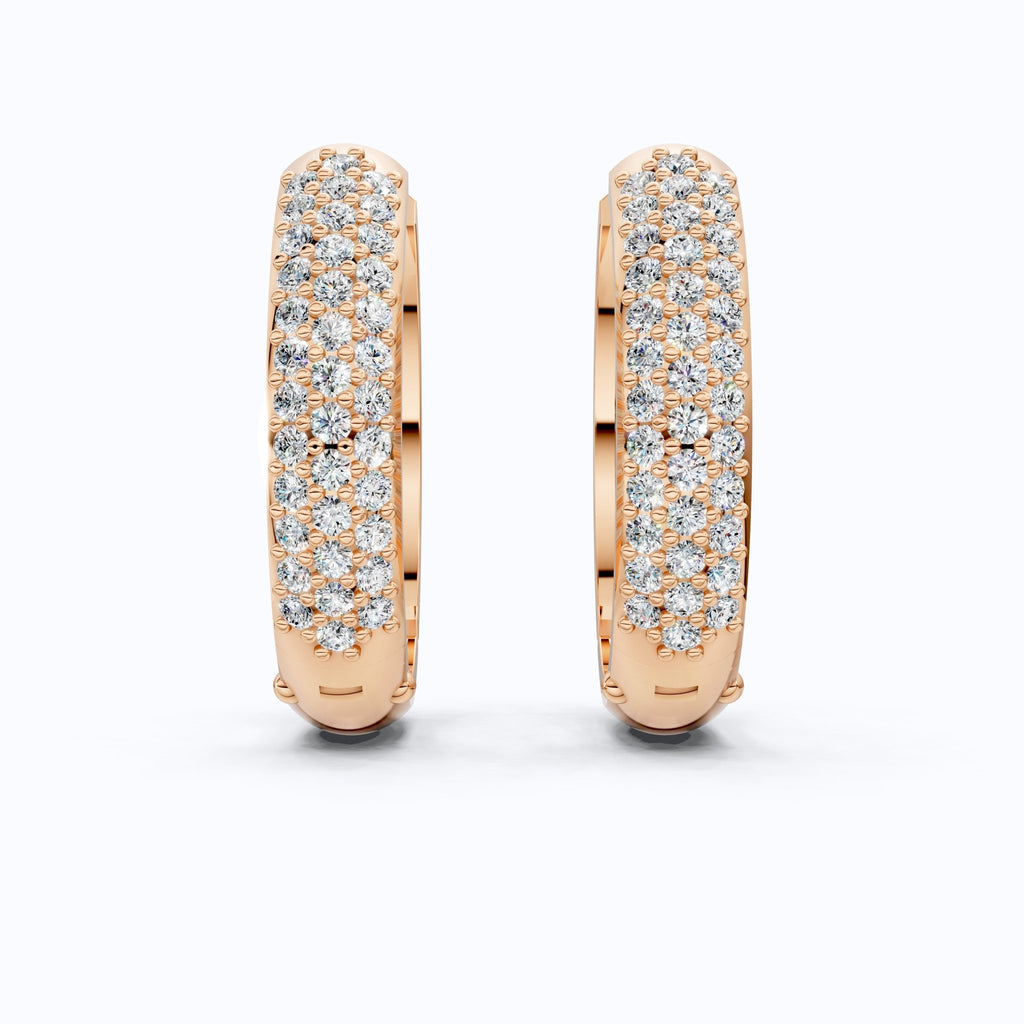 Triple Row Pavé Huggie Hoop Wedding Earrings in Lab Diamond – 14k Solid Gold, Bridal Jewelry, Luxury Gift for Women - Shoora Designs