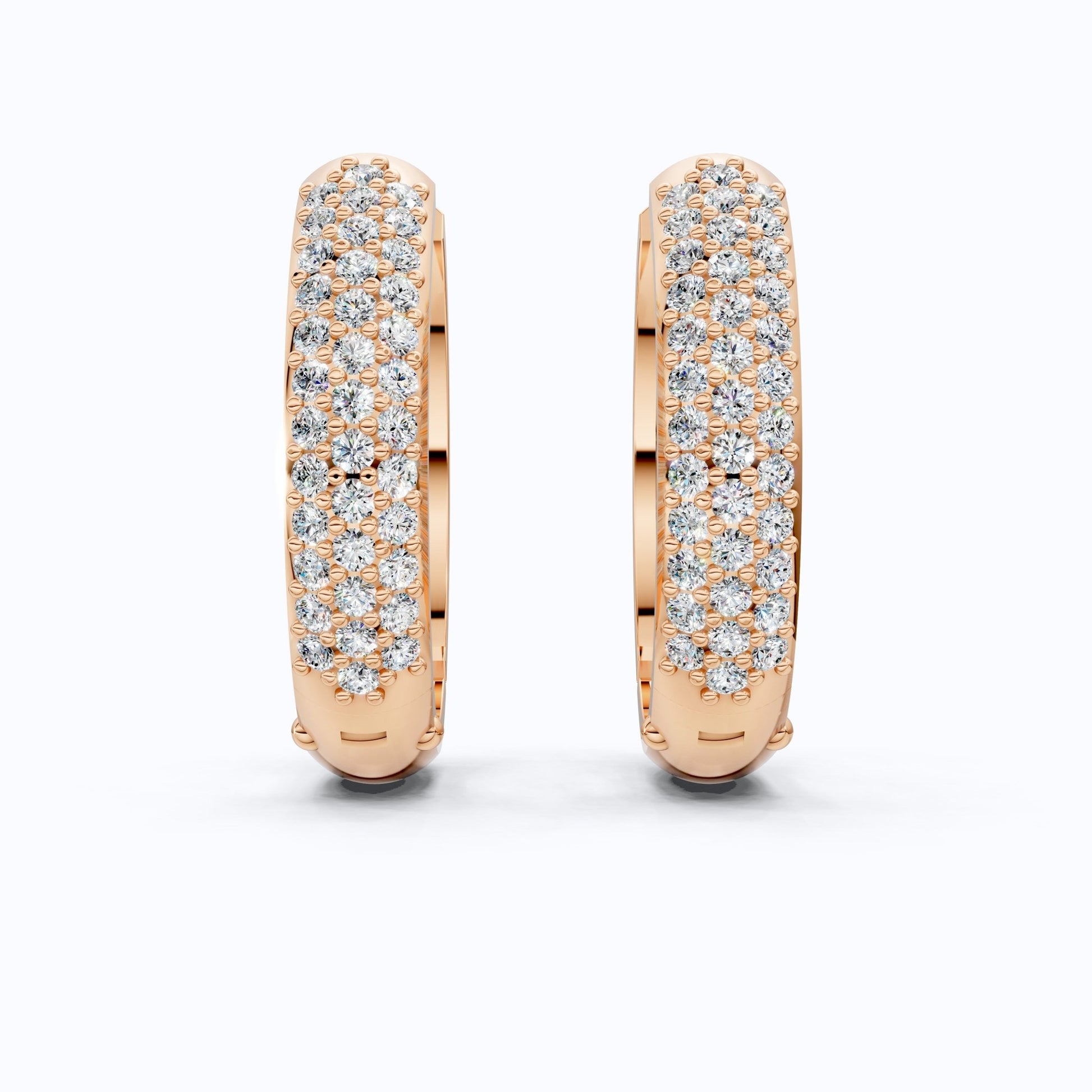 Triple Row Pavé Huggie Hoop Wedding Earrings in Lab Diamond – 14k Solid Gold, Bridal Jewelry, Luxury Gift for Women - Shoora Designs