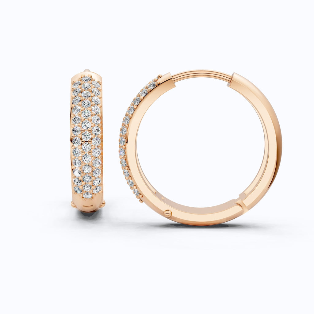 Triple Row Pavé Huggie Hoop Wedding Earrings in Lab Diamond – 14k Solid Gold, Bridal Jewelry, Luxury Gift for Women - Shoora Designs