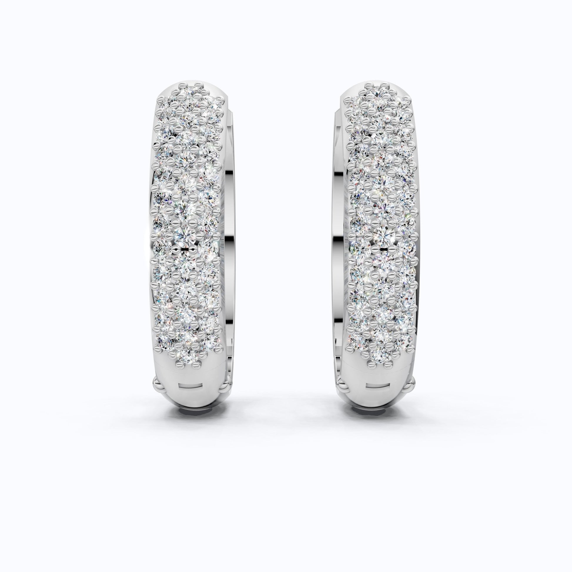 Triple Row Pavé Huggie Hoop Wedding Earrings in Lab Diamond – 14k Solid Gold, Bridal Jewelry, Luxury Gift for Women - Shoora Designs