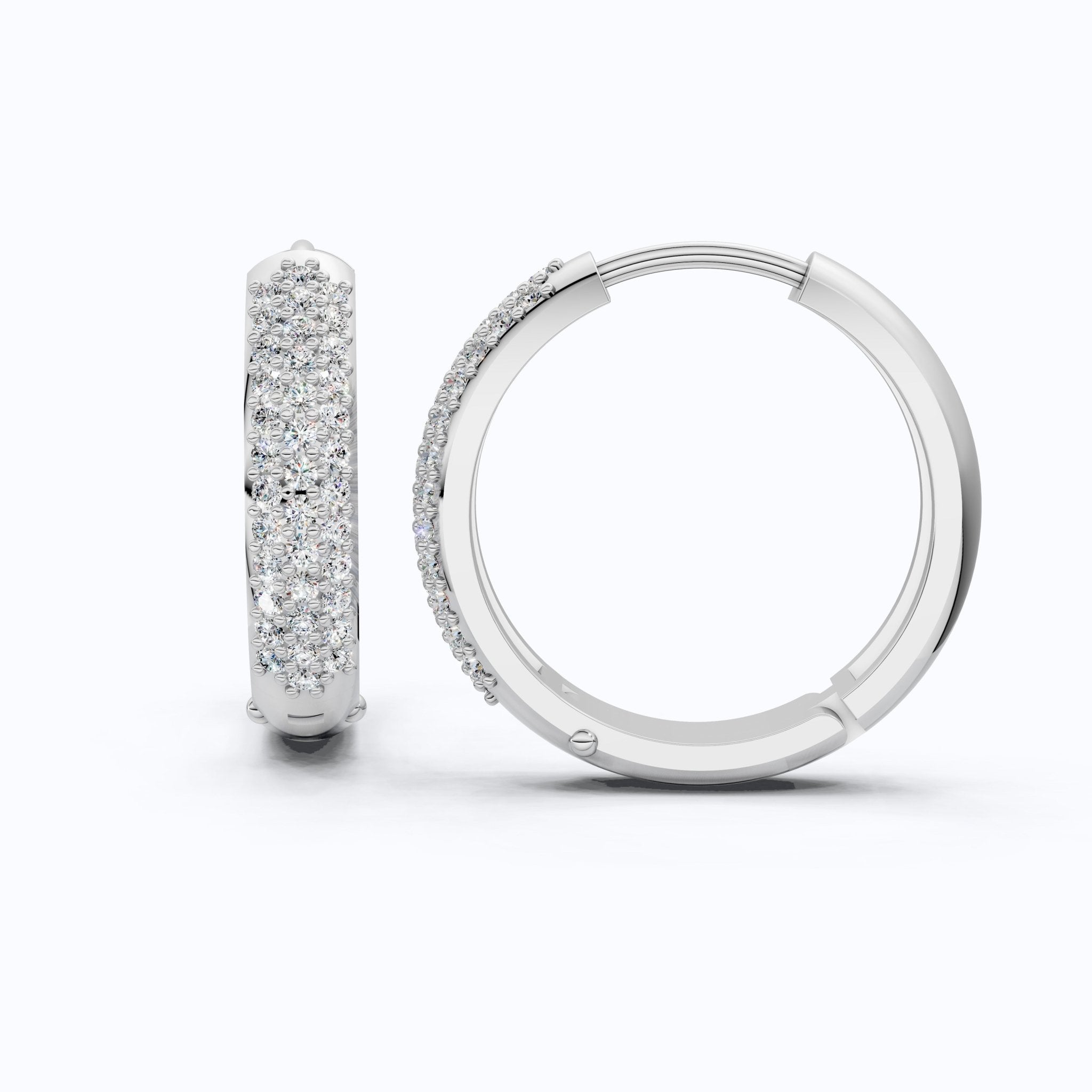 Triple Row Pavé Huggie Hoop Wedding Earrings in Lab Diamond – 14k Solid Gold, Bridal Jewelry, Luxury Gift for Women - Shoora Designs