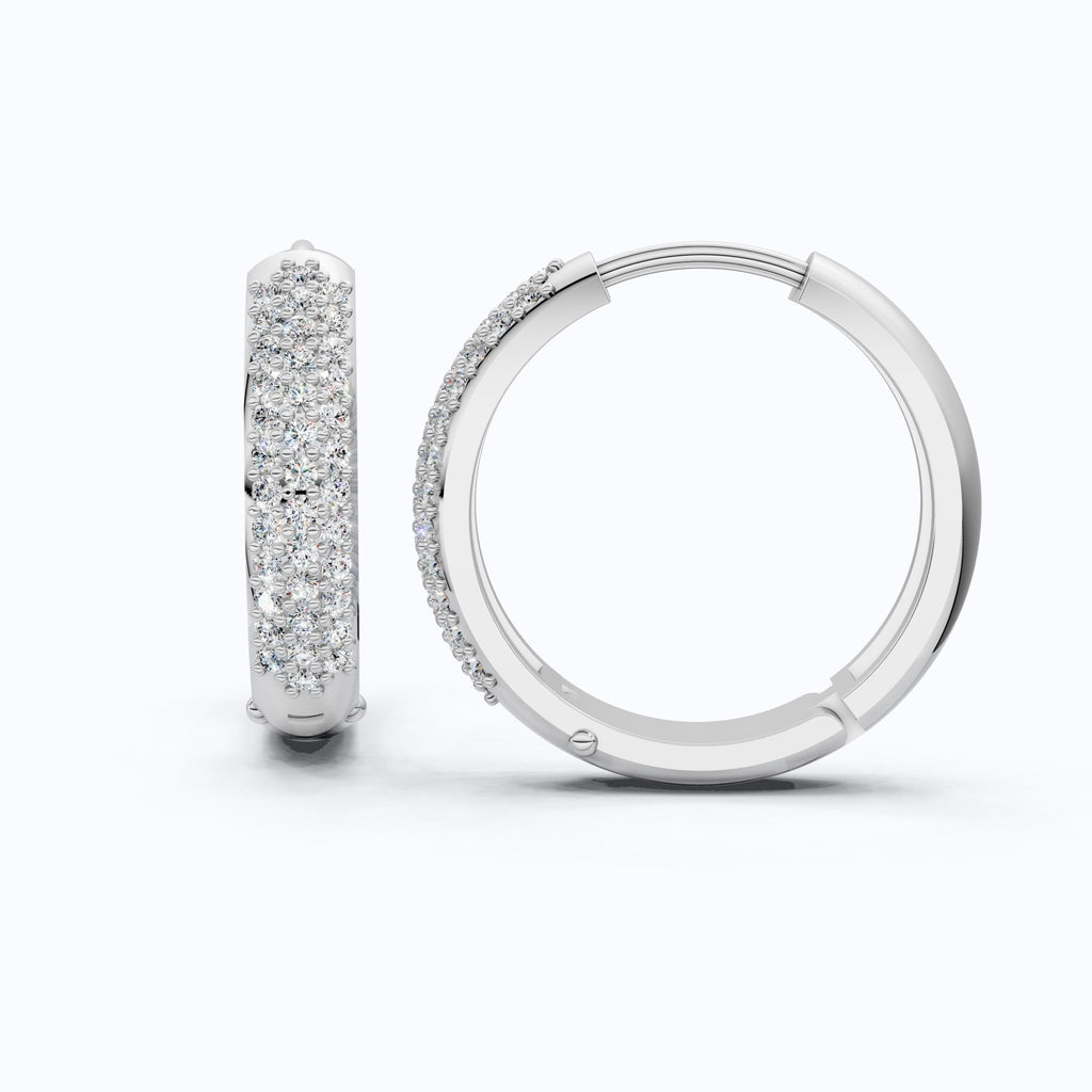 Triple Row Pavé Huggie Hoop Wedding Earrings in Lab Diamond – 14k Solid Gold, Bridal Jewelry, Luxury Gift for Women - Shoora Designs