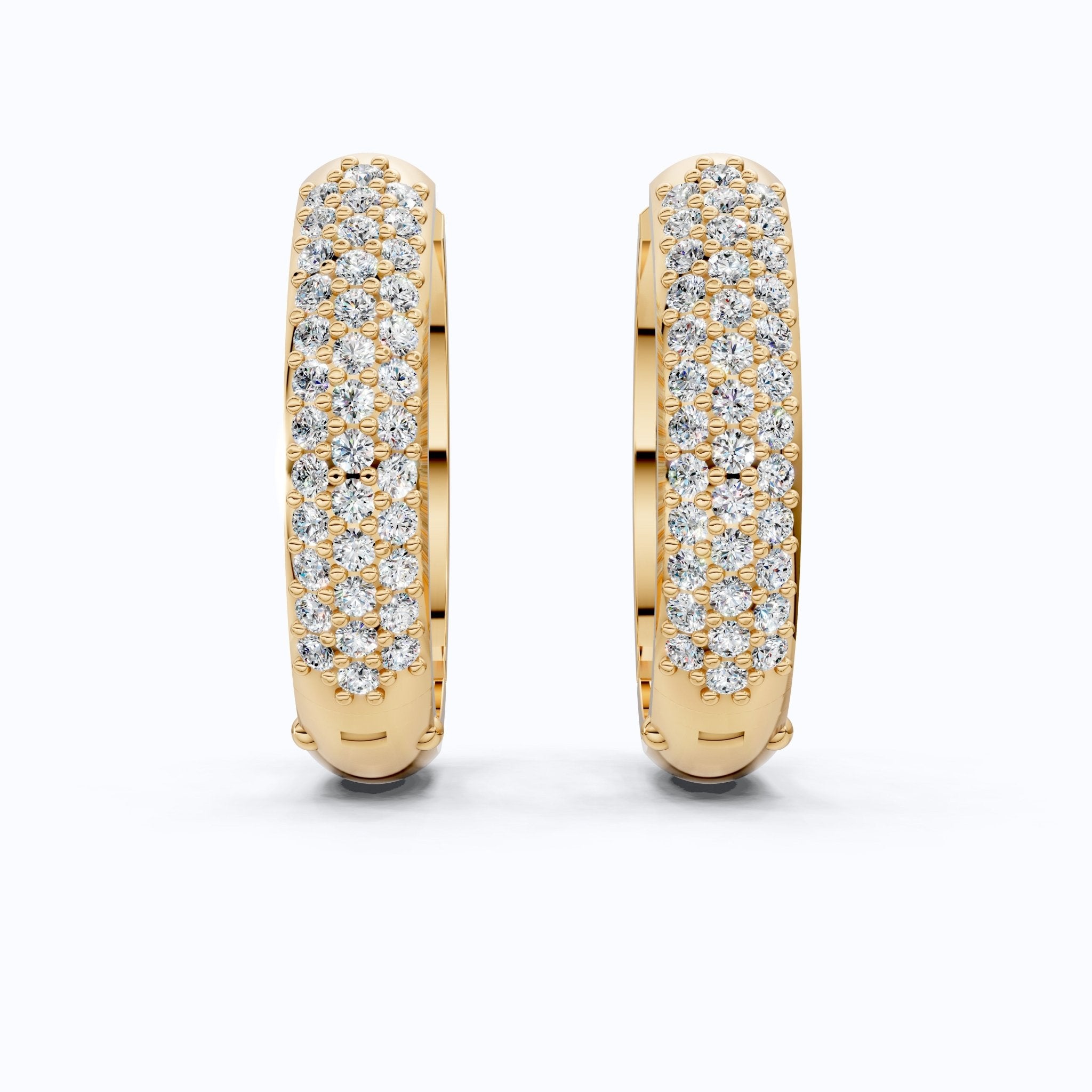 Triple Row Pavé Huggie Hoop Wedding Earrings in Lab Diamond – 14k Solid Gold, Bridal Jewelry, Luxury Gift for Women - Shoora Designs