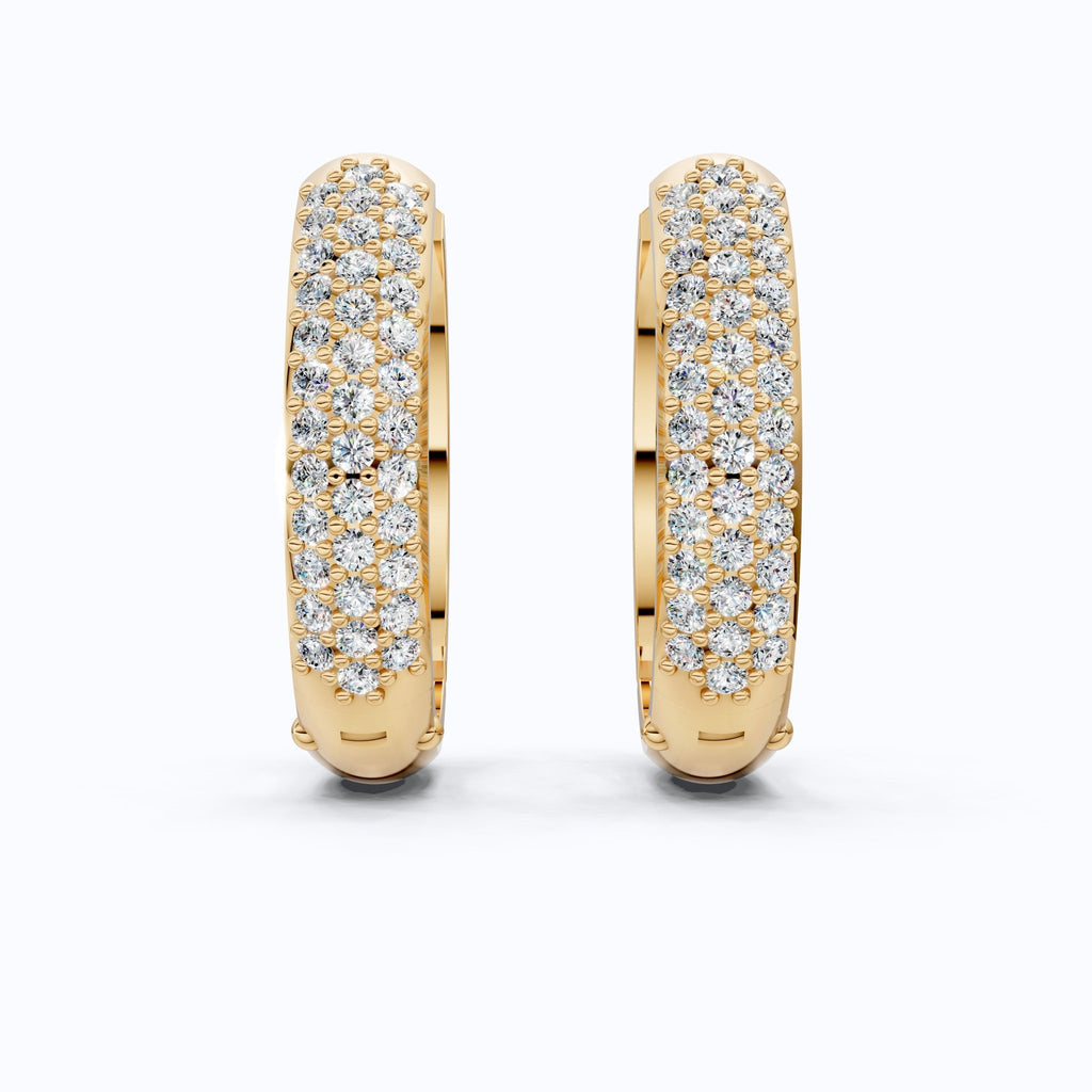 Triple Row Pavé Huggie Hoop Wedding Earrings in Lab Diamond – 14k Solid Gold, Bridal Jewelry, Luxury Gift for Women - Shoora Designs