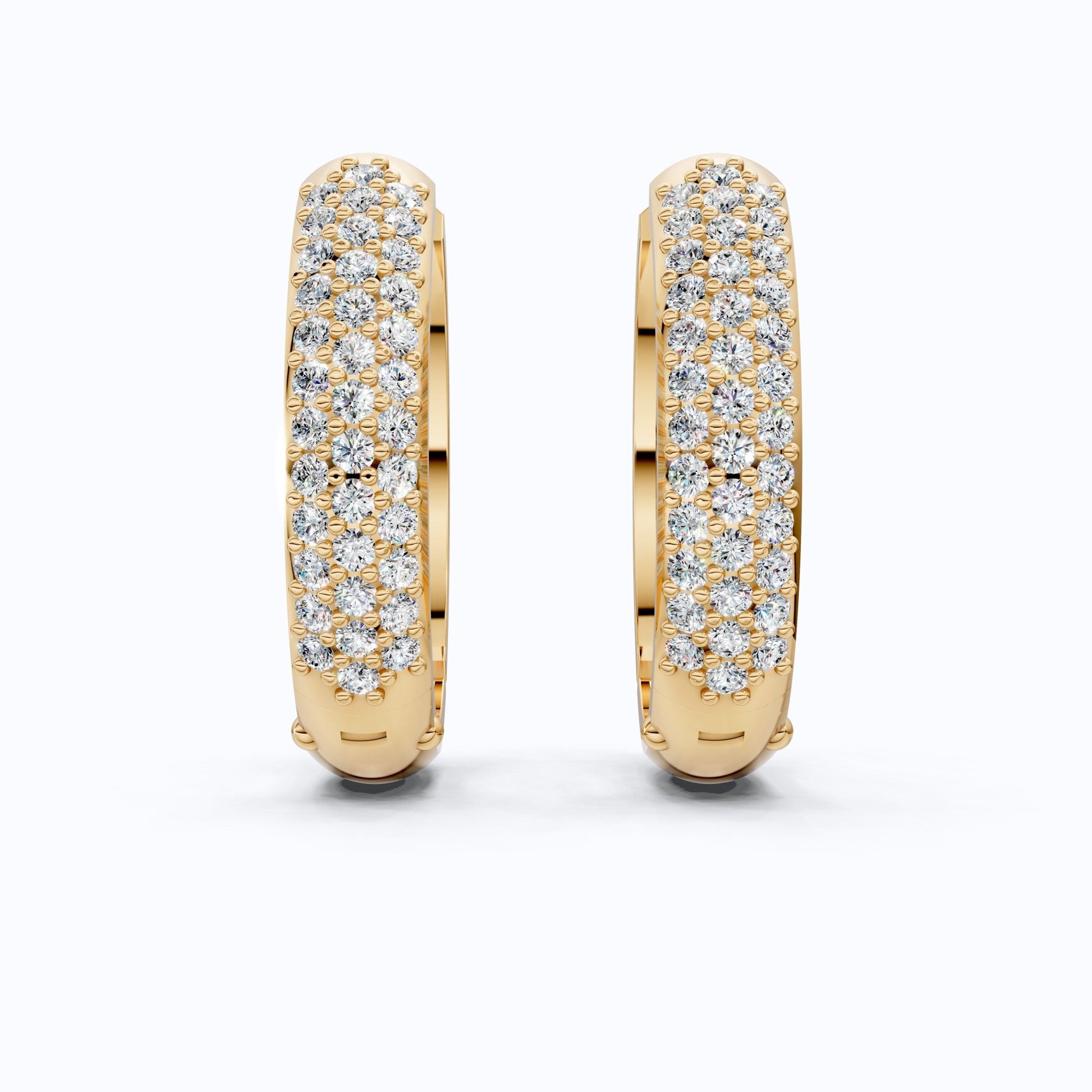 Triple Row Pavé Huggie Hoop Wedding Earrings in Lab Diamond – 14k Solid Gold, Bridal Jewelry, Luxury Gift for Women - Shoora Designs