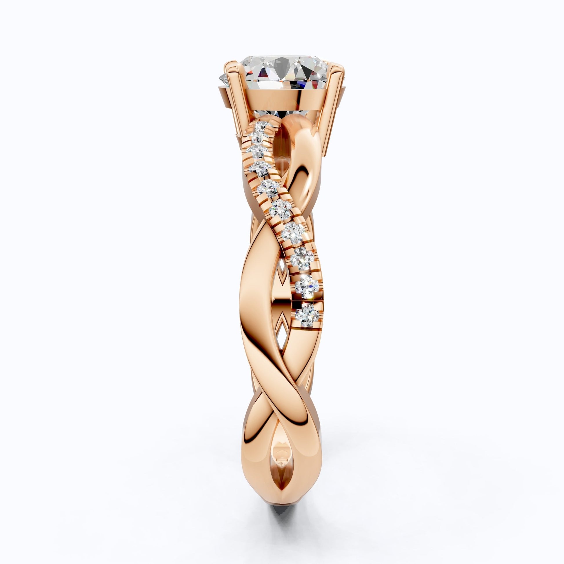 Twisted Band Pave Engagement Ring in Solid 9k/14k Gold, Anniversary Gift for Wife, Braided Pave Band Wedding Ring - Shoora Designs