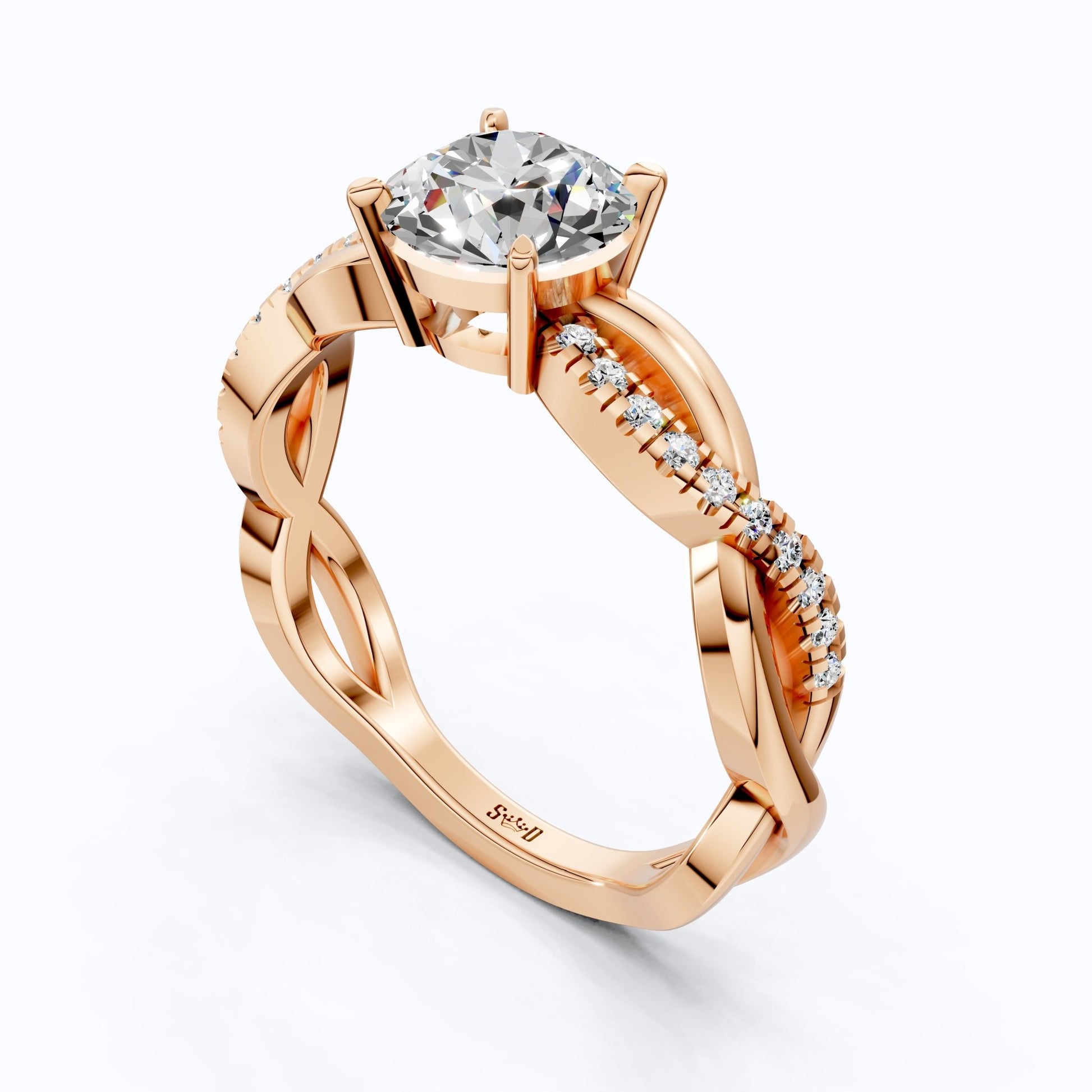 Twisted Band Pave Engagement Ring in Solid 9k/14k Gold, Anniversary Gift for Wife, Braided Pave Band Wedding Ring - Shoora Designs