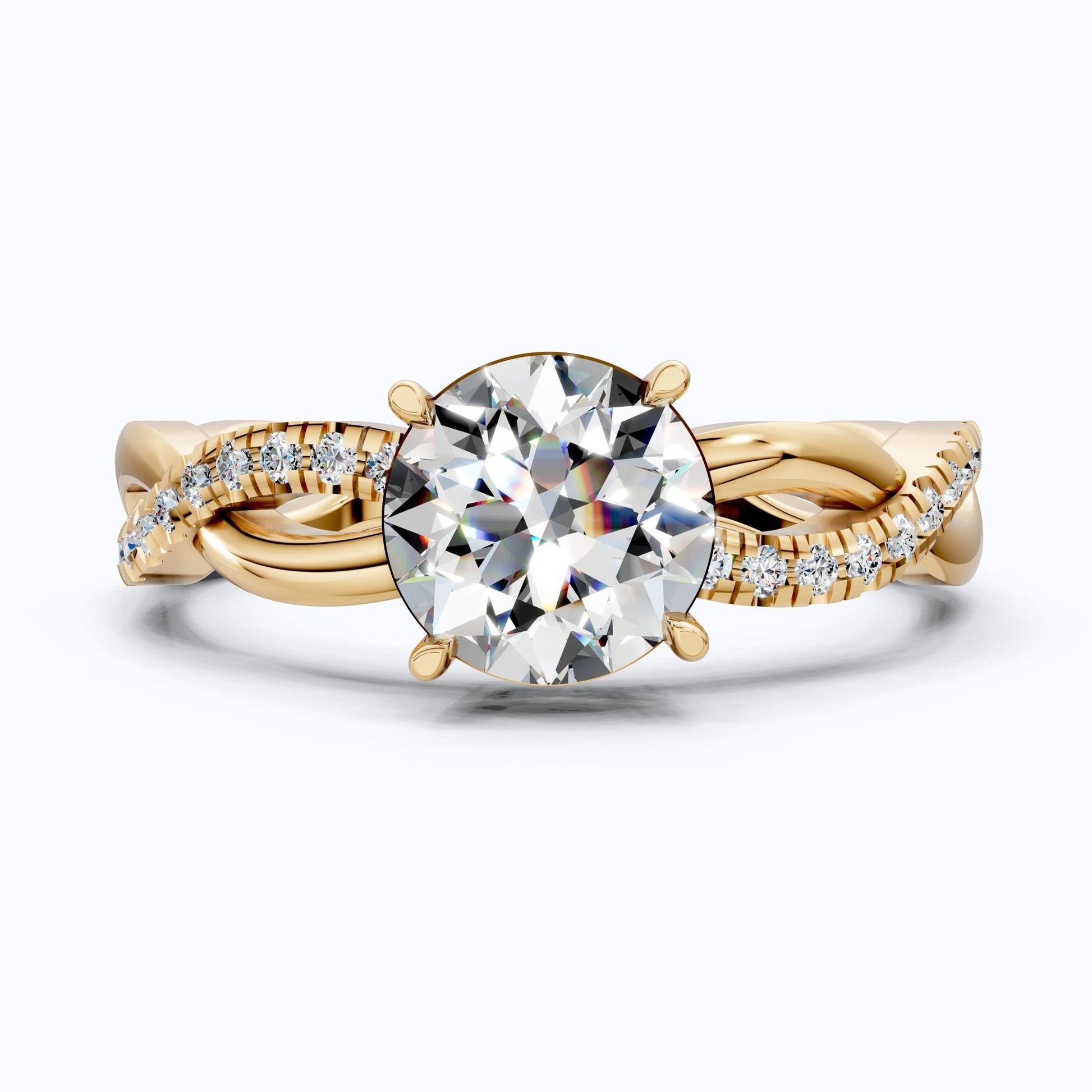 Twisted Band Pave Engagement Ring in Solid 9k/14k Gold, Anniversary Gift for Wife, Braided Pave Band Wedding Ring - Shoora Designs