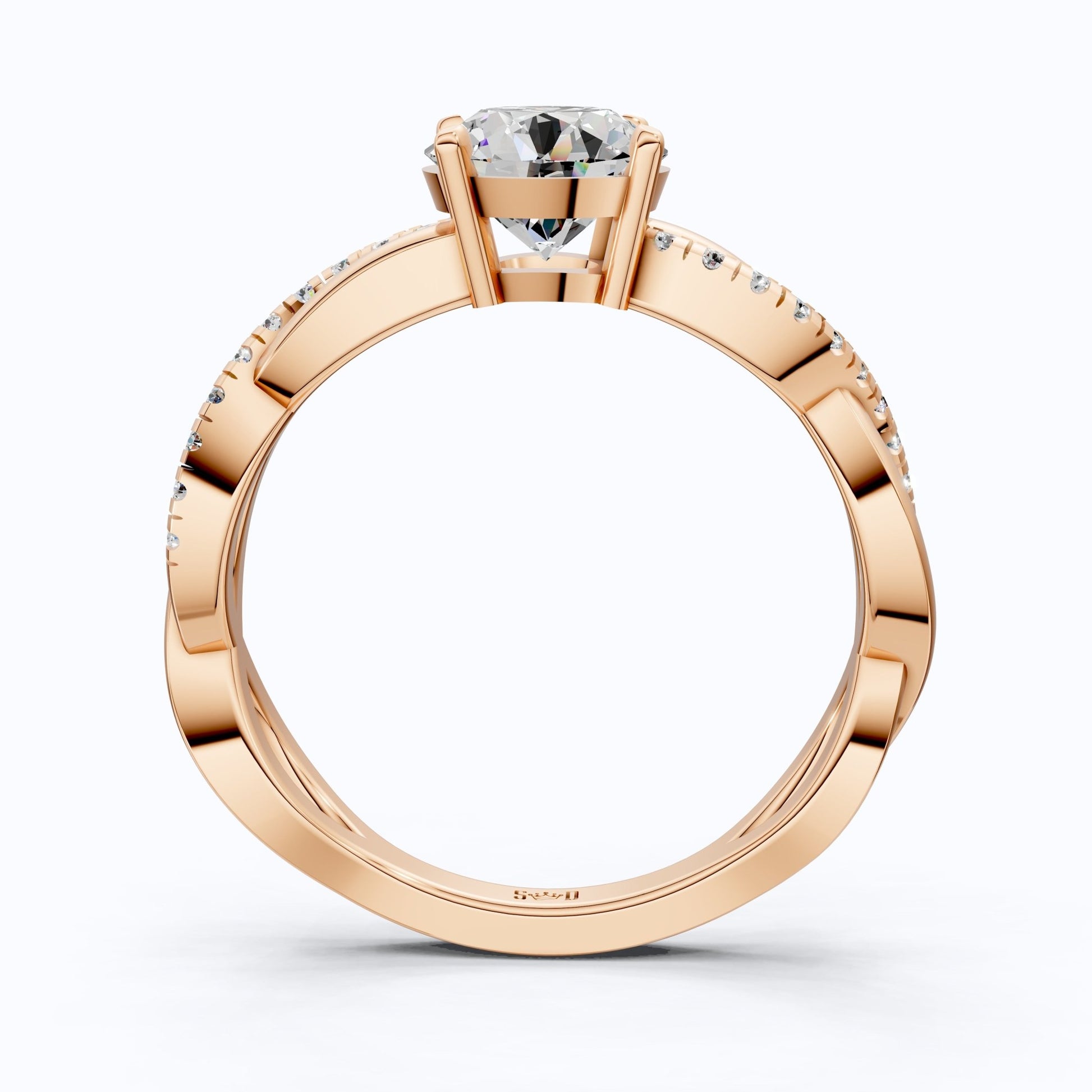 Twisted Band Pave Engagement Ring in Solid 9k/14k Gold, Anniversary Gift for Wife, Braided Pave Band Wedding Ring - Shoora Designs