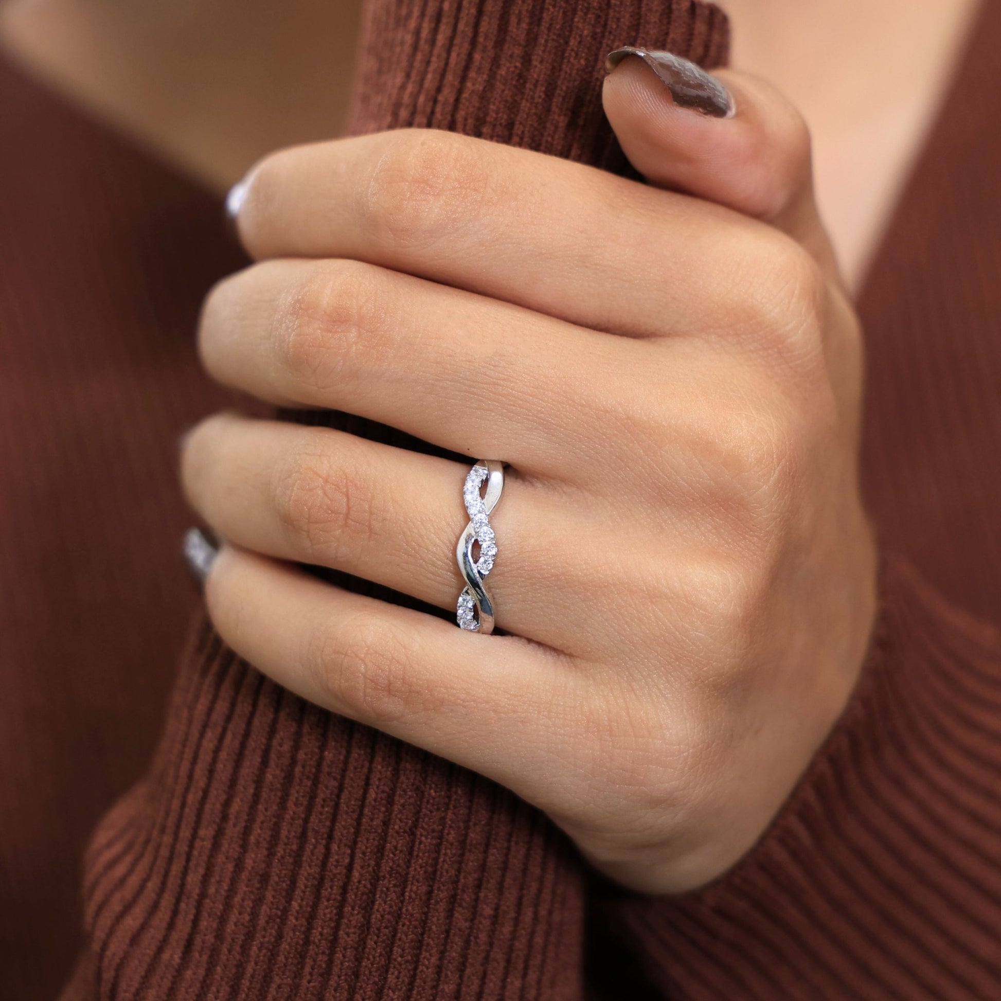 Twisted Infinity Anniversary Wedding Band in 14K Solid Gold, 0.40 TCW Round Cut Lab Created Diamonds, Promise Ring, Bridal Jewelry, Gift for Her - Shoora Designs