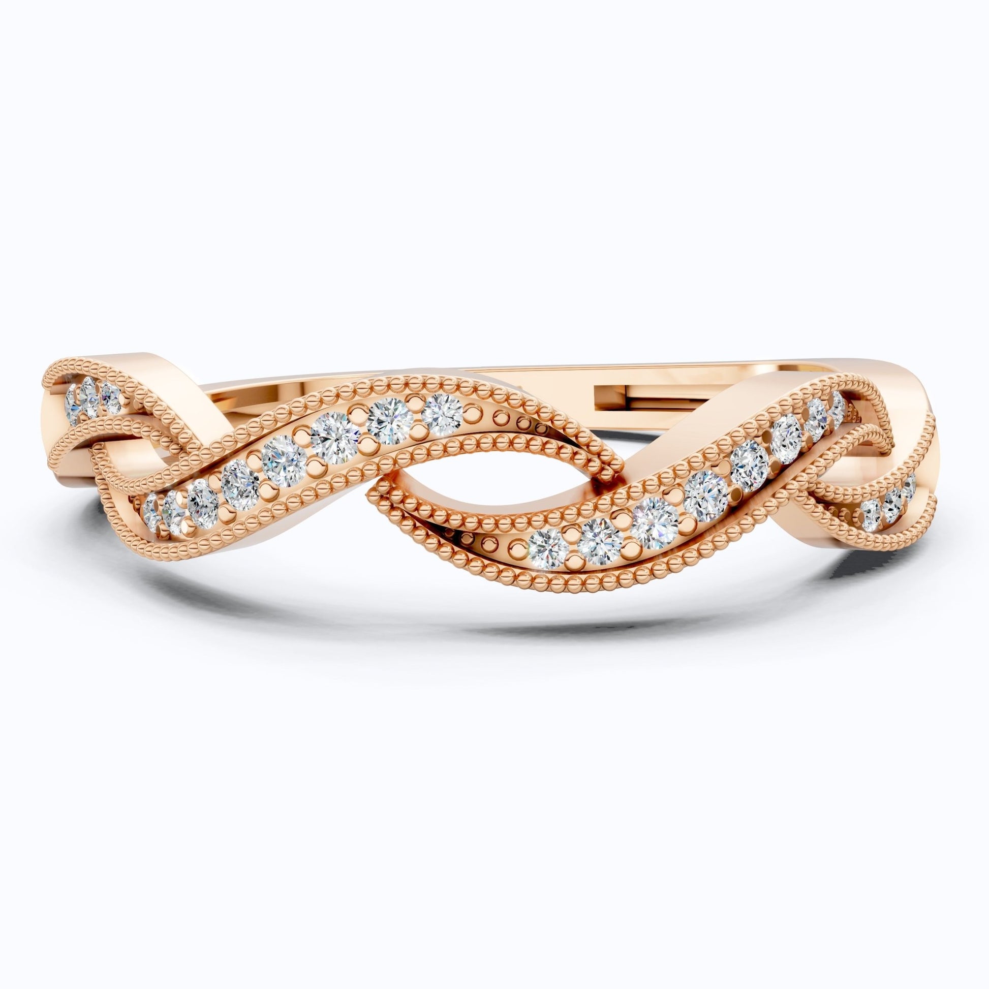 Twisted Milgrain Diamond Engagement Ring in 14k Solid Gold, Antique Style Braided Twist Wedding Ring, Handmade Jewelry - Shoora Designs