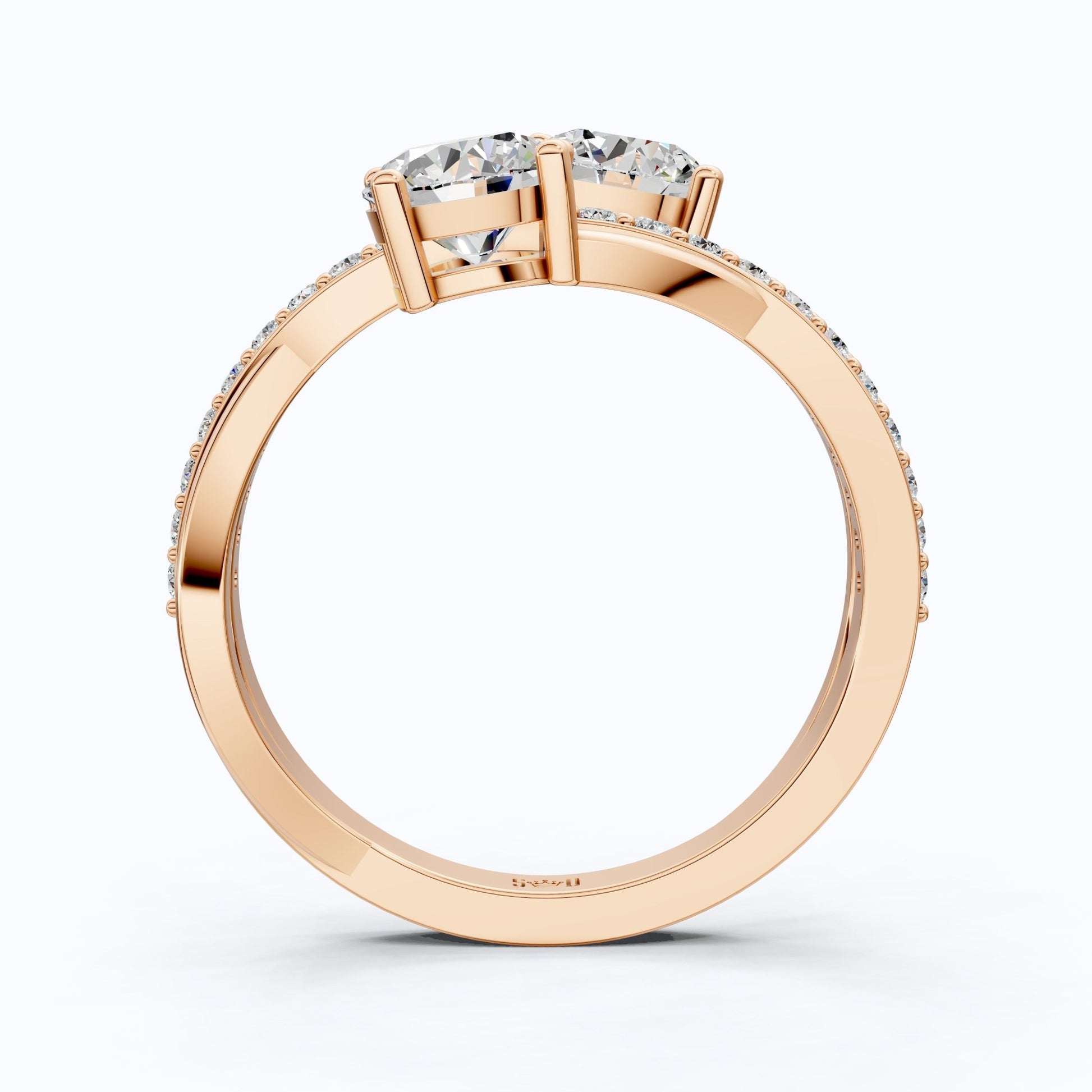 Twisted Pavé Double Stone Engagement Ring in 14K Solid Gold, Anniversary Gift for Wife, Modern Elegant Twisted Bypass Ring - Shoora Designs