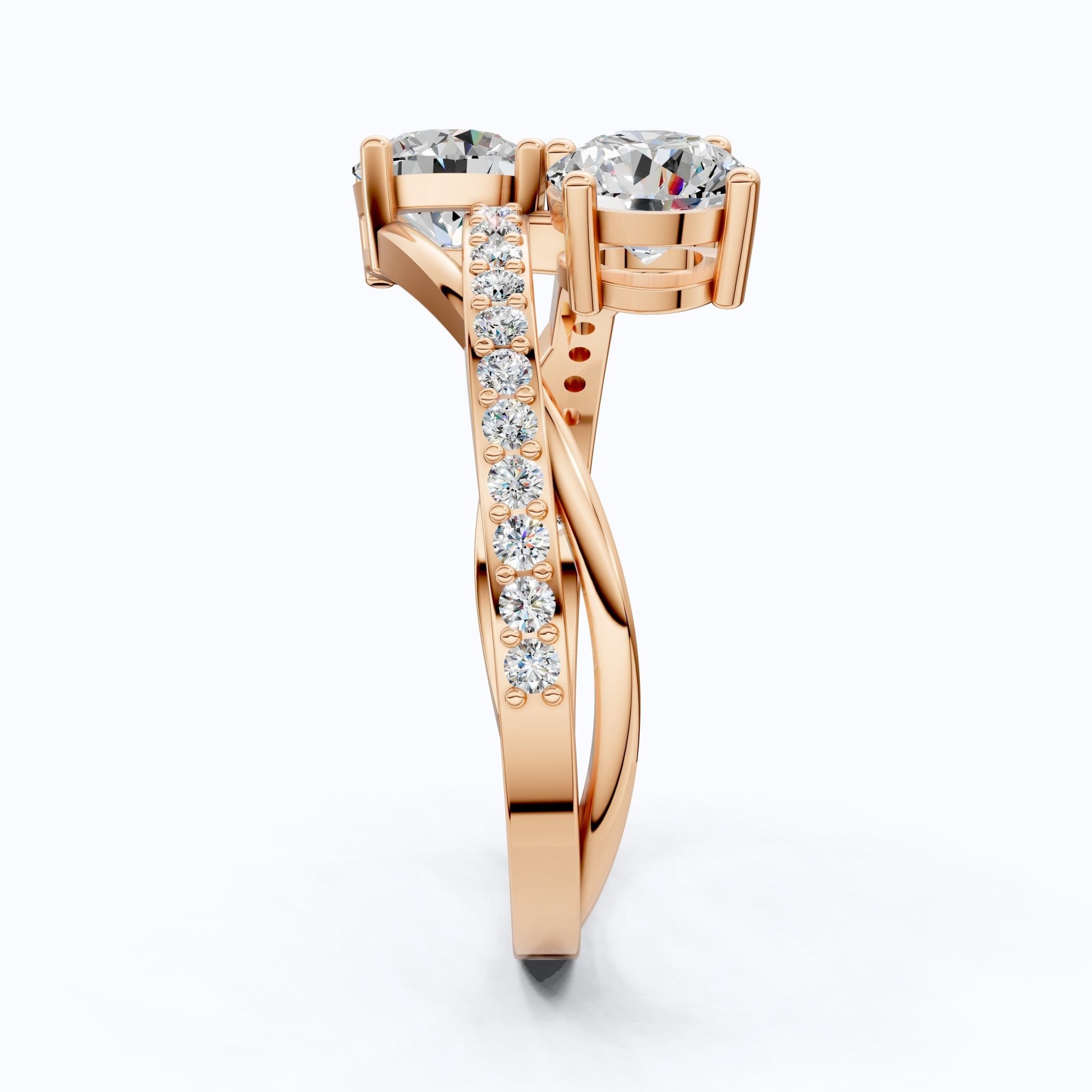 Twisted Pavé Double Stone Engagement Ring in 14K Solid Gold, Anniversary Gift for Wife, Modern Elegant Twisted Bypass Ring - Shoora Designs