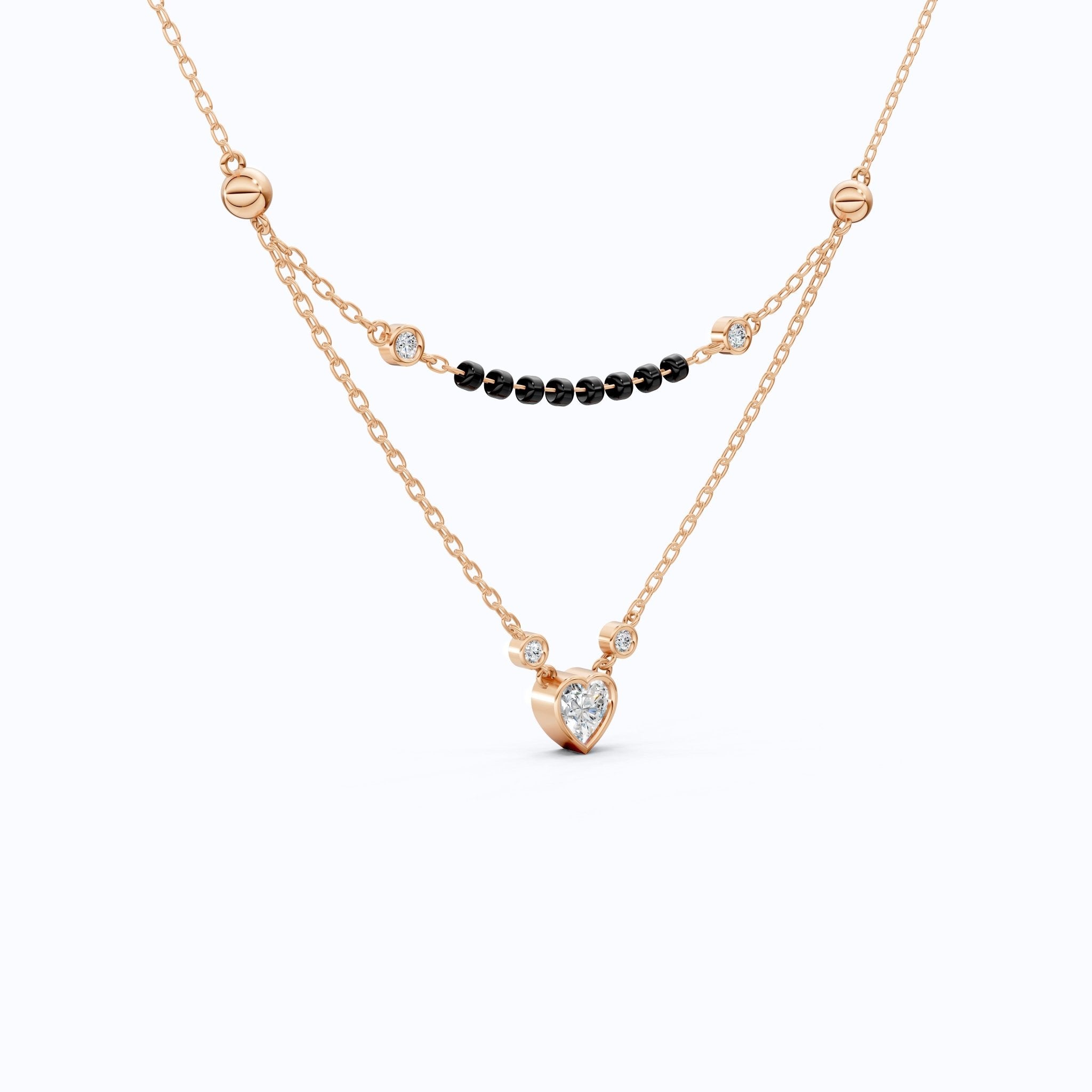 Two Layered Black Bead Heart Tanmaniya Mangalsutra in 14K Solid Gold, 1.00 CT Heart Cut Lab Created Diamond, Daily Wear Jewelry, Wedding Gift for Her - Shoora Designs