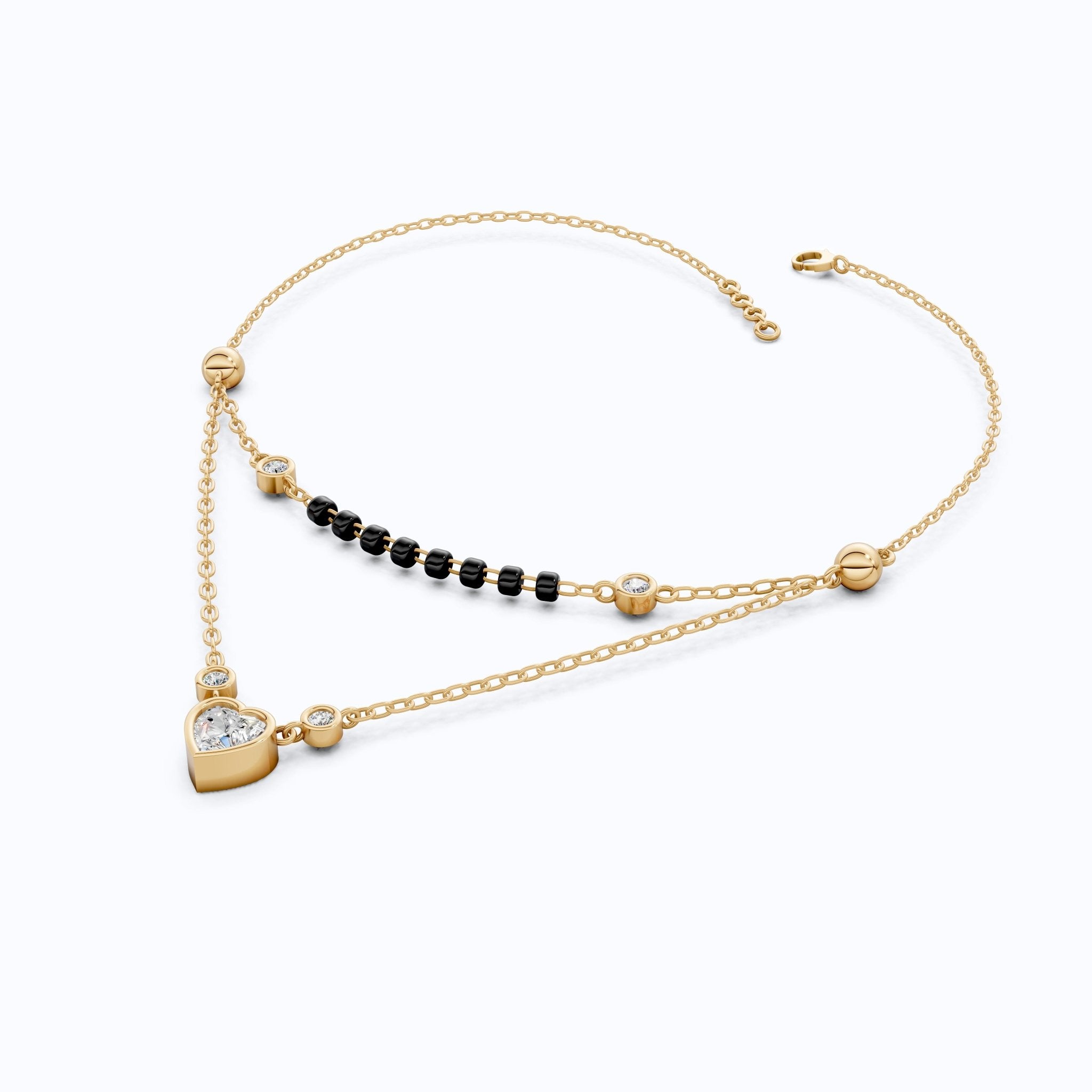 Two Layered Black Bead Heart Tanmaniya Mangalsutra in 14K Solid Gold, 1.00 CT Heart Cut Lab Created Diamond, Daily Wear Jewelry, Wedding Gift for Her - Shoora Designs