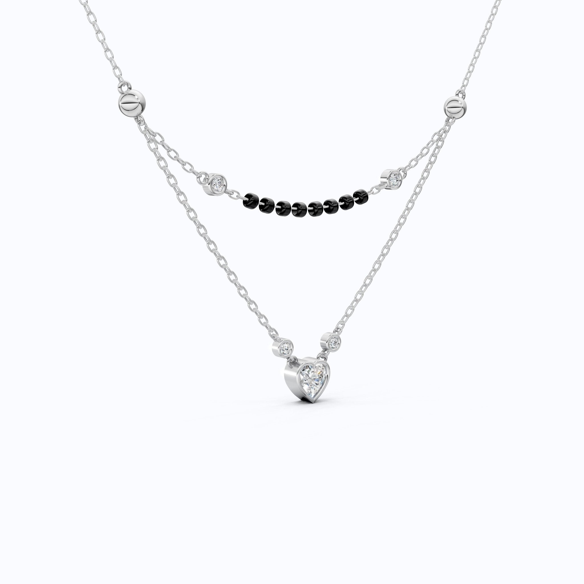 Two Layered Black Bead Heart Tanmaniya Mangalsutra in 14K Solid Gold, 1.00 CT Heart Cut Lab Created Diamond, Daily Wear Jewelry, Wedding Gift for Her - Shoora Designs