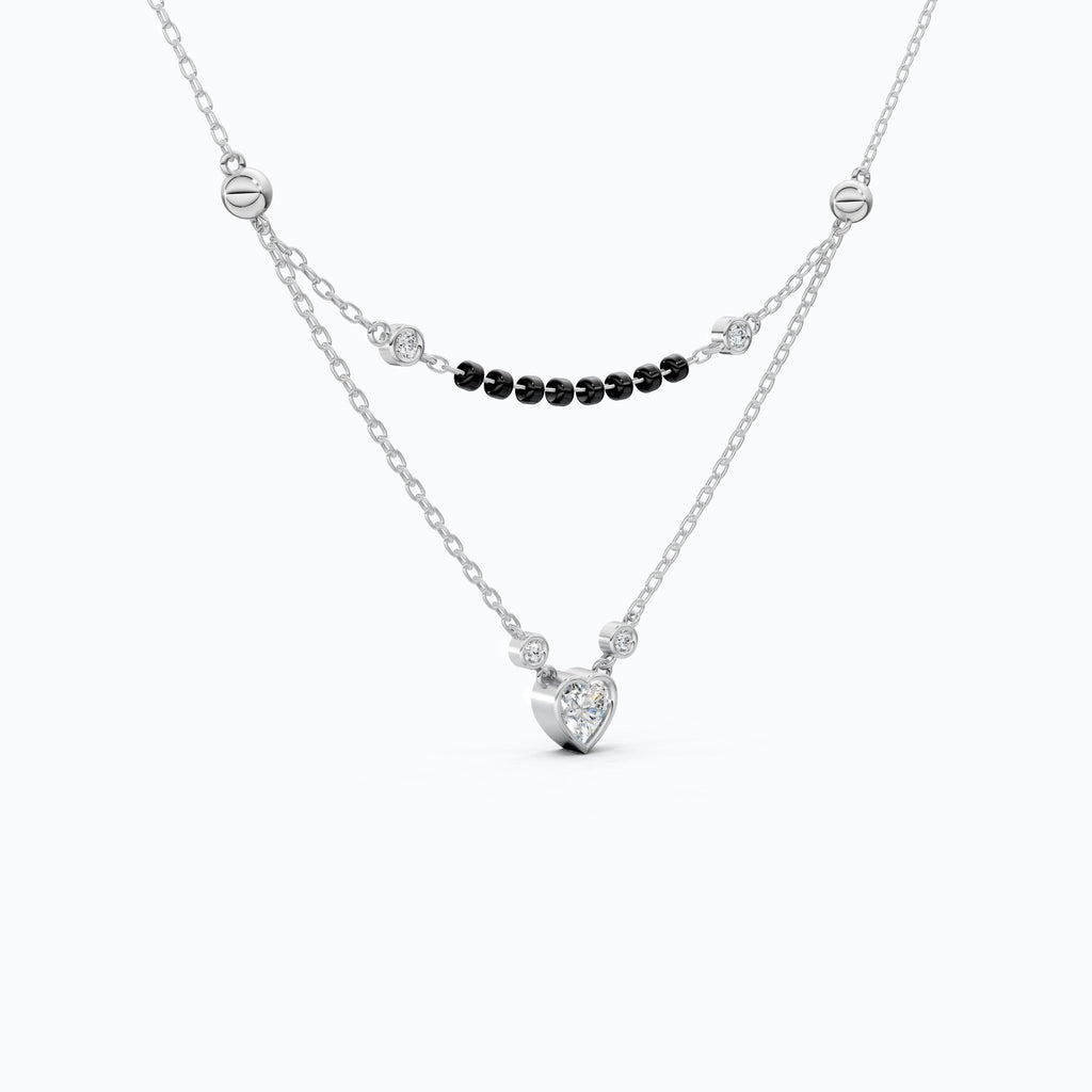 Two Layered Black Bead Heart Tanmaniya Mangalsutra in 14K Solid Gold, 1.00 CT Heart Cut Lab Created Diamond, Daily Wear Jewelry, Wedding Gift for Her - Shoora Designs