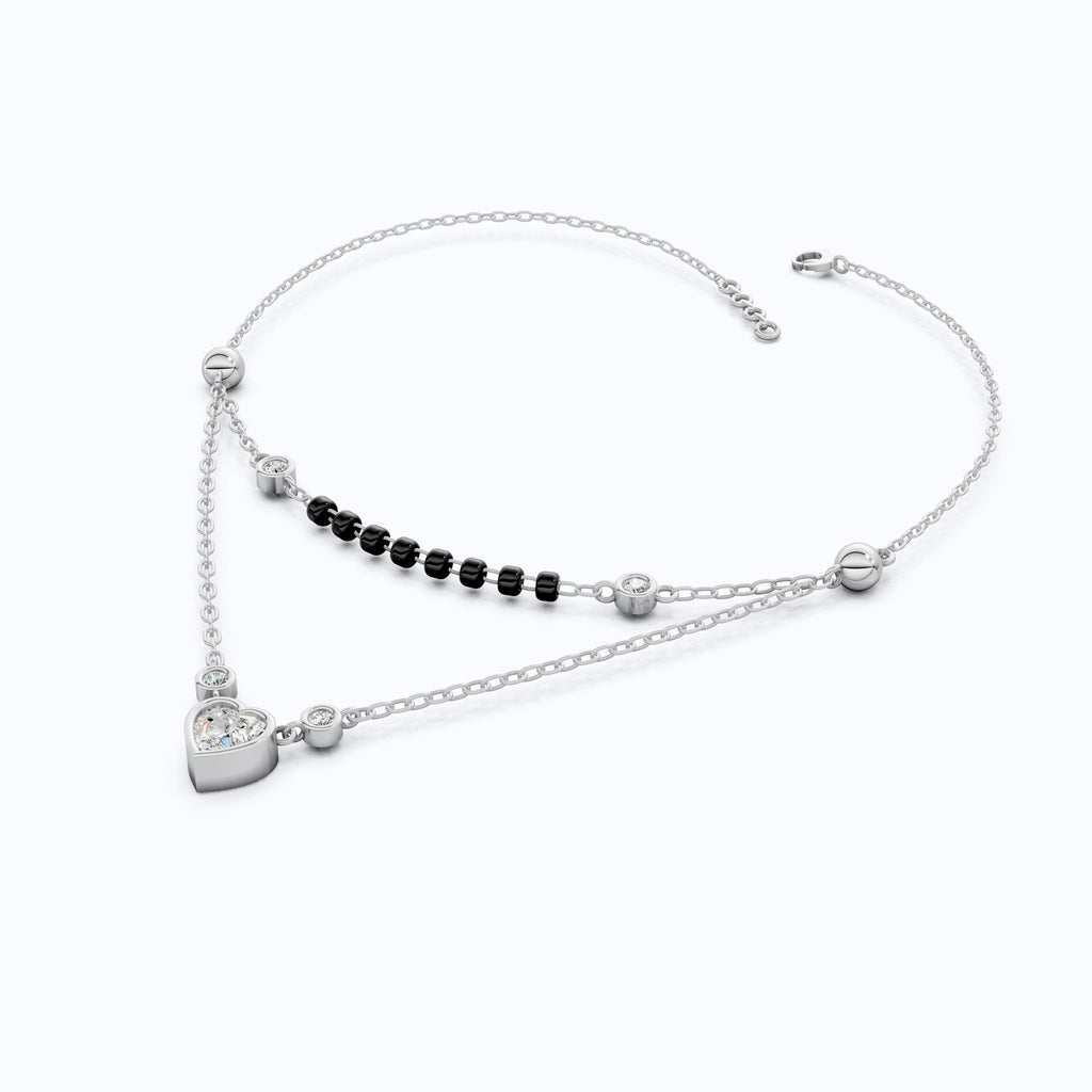 Two Layered Black Bead Heart Tanmaniya Mangalsutra in 14K Solid Gold, 1.00 CT Heart Cut Lab Created Diamond, Daily Wear Jewelry, Wedding Gift for Her - Shoora Designs