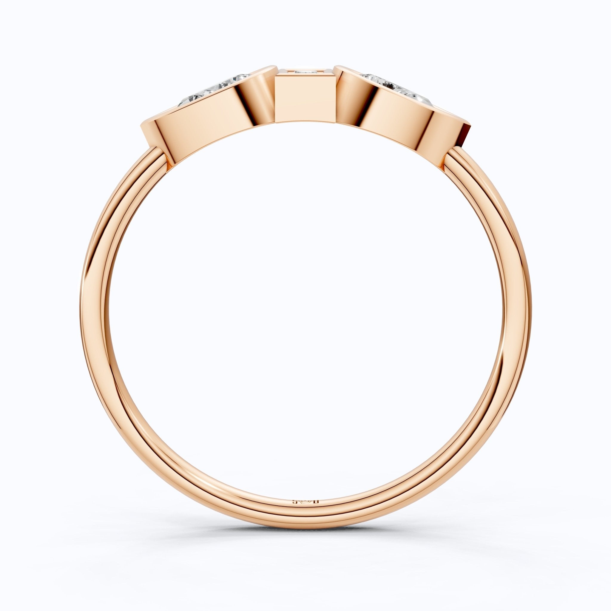 Unique Bezel Set Three Stone Engagement Ring in 14K Solid Gold, 0.36 TCW Pear/Baguette Cut Lab Created Diamonds, Birthday Gift for Her, Daily Wear Ring - Shoora Designs