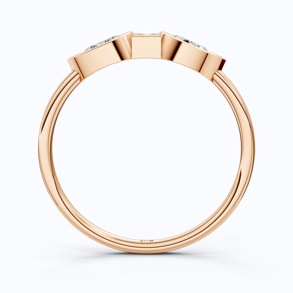 Unique Bezel Set Three Stone Engagement Ring in 14K Solid Gold, 0.36 TCW Pear/Baguette Cut Lab Created Diamonds, Birthday Gift for Her, Daily Wear Ring - Shoora Designs