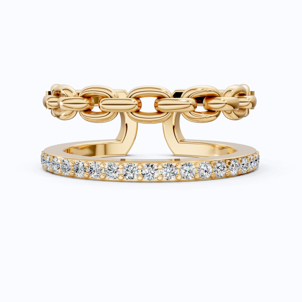 Unique Contemporary Chain Link Pavé Wedding Band in Lab Diamond - 14k Solid Gold, Anniversary Gift For Women, Everyday Gift - Shoora Designs