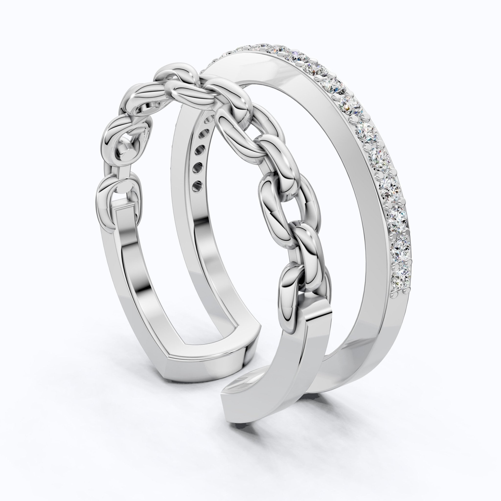 Unique Contemporary Chain Link Pavé Wedding Band in Lab Diamond - 14k Solid Gold, Anniversary Gift For Women, Everyday Gift - Shoora Designs