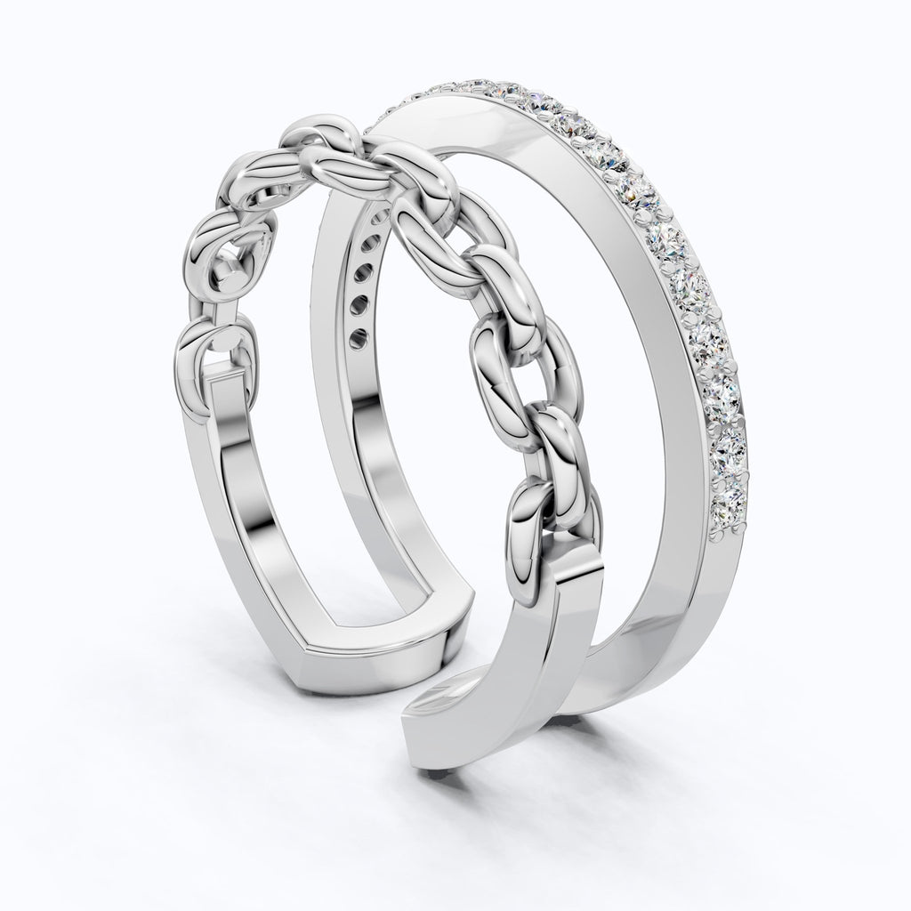 Unique Contemporary Chain Link Pavé Wedding Band in Lab Diamond - 14k Solid Gold, Anniversary Gift For Women, Everyday Gift - Shoora Designs