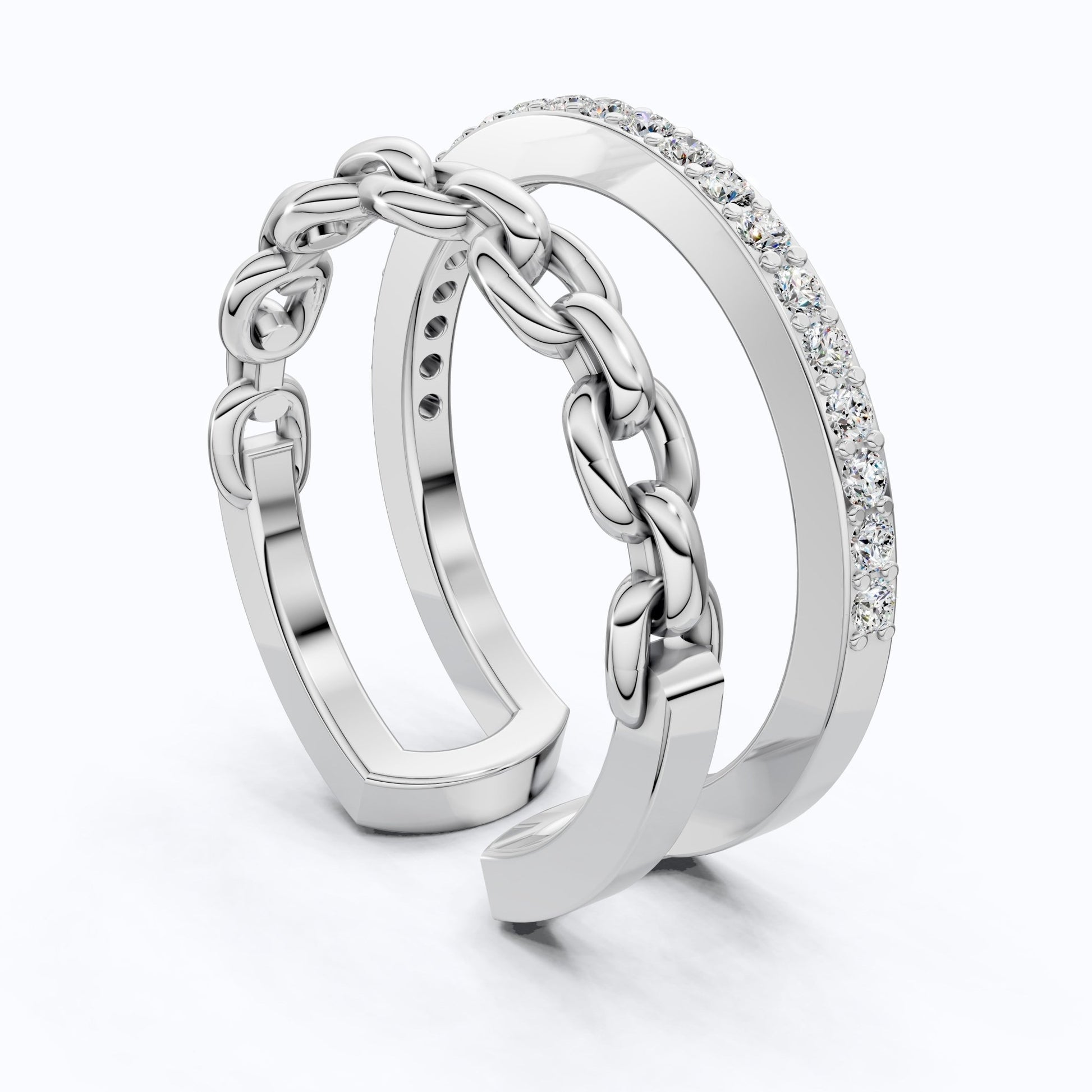 Unique Contemporary Chain Link Pavé Wedding Band in Lab Diamond - 14k Solid Gold, Anniversary Gift For Women, Everyday Gift - Shoora Designs