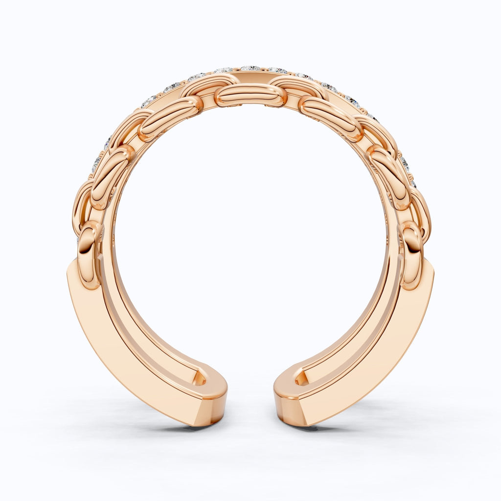 Unique Contemporary Chain Link Pavé Wedding Band in Lab Diamond - 14k Solid Gold, Anniversary Gift For Women, Everyday Gift - Shoora Designs