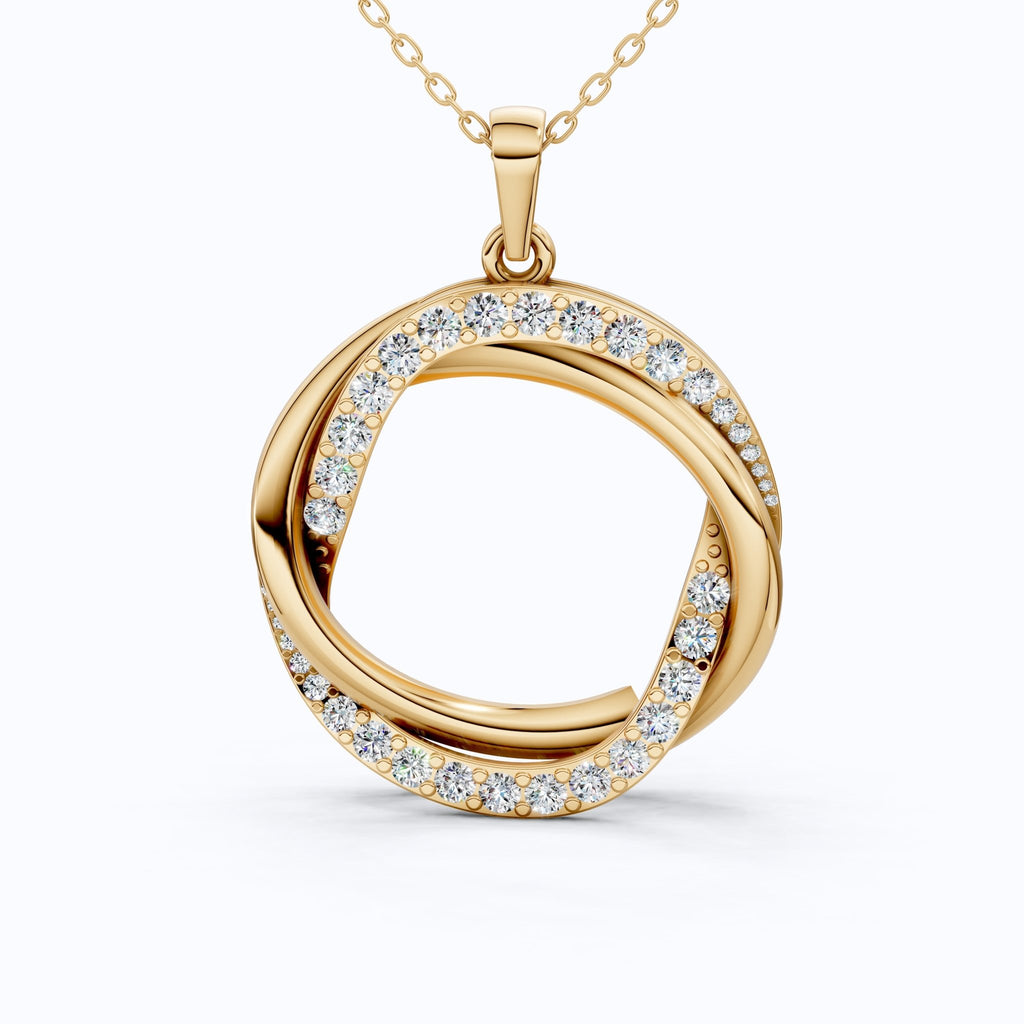 Unique Criss Cross Round Daily Wear Pendant 14K Solid Gold, 1.49 Round Cut Lab Created Diamonds, Anniversary Gift for Her, Elegant Jewelry - Shoora Designs