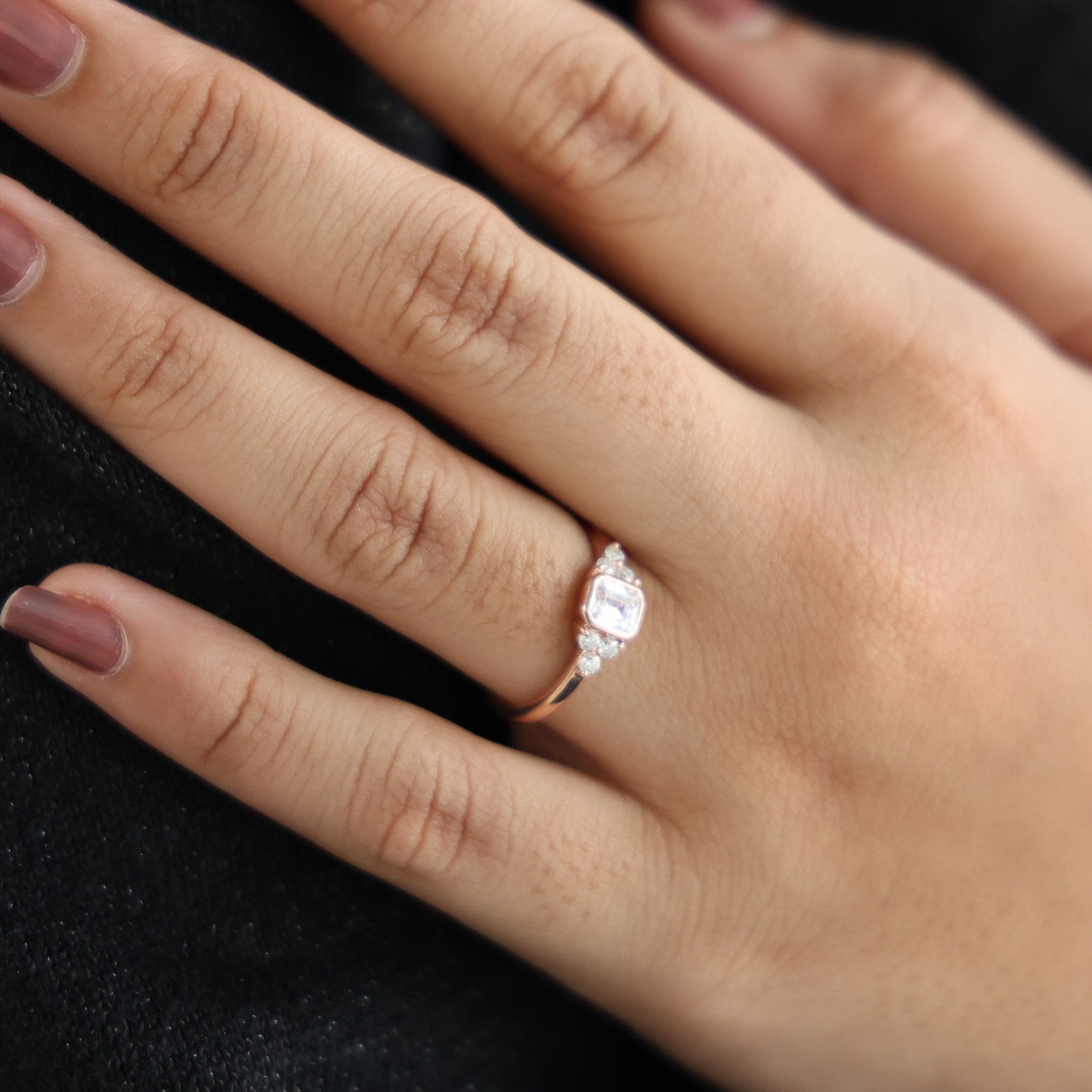 Unique Emerald Centerpiece Engagement Ring in 14K Solid Gold, 0.45 CT Emerald Cut Lab Created Diamond, Engagement Ring, Gift For Her - Shoora Designs