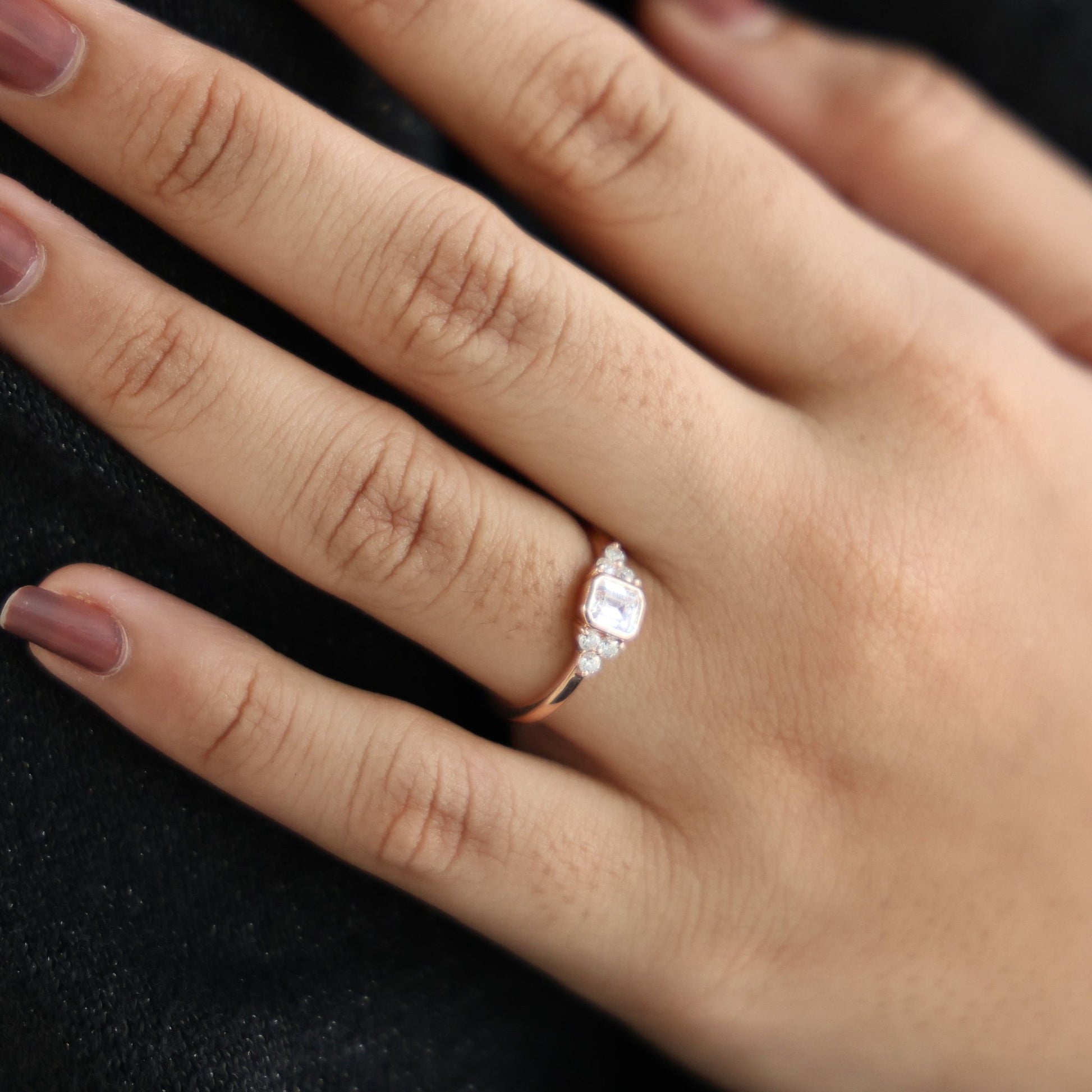 Unique Emerald Centerpiece Engagement Ring in 14K Solid Gold, 0.45 CT Emerald Cut Lab Created Diamond, Engagement Ring, Gift For Her - Shoora Designs