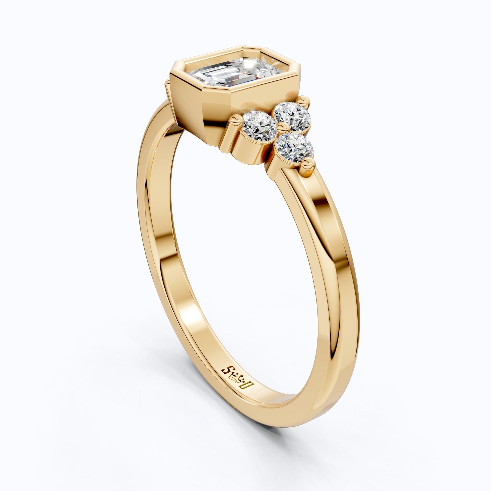 Unique Emerald Centerpiece Engagement Ring in 14K Solid Gold, 0.45 CT Emerald Cut Lab Created Diamond, Engagement Ring, Gift For Her - Shoora Designs